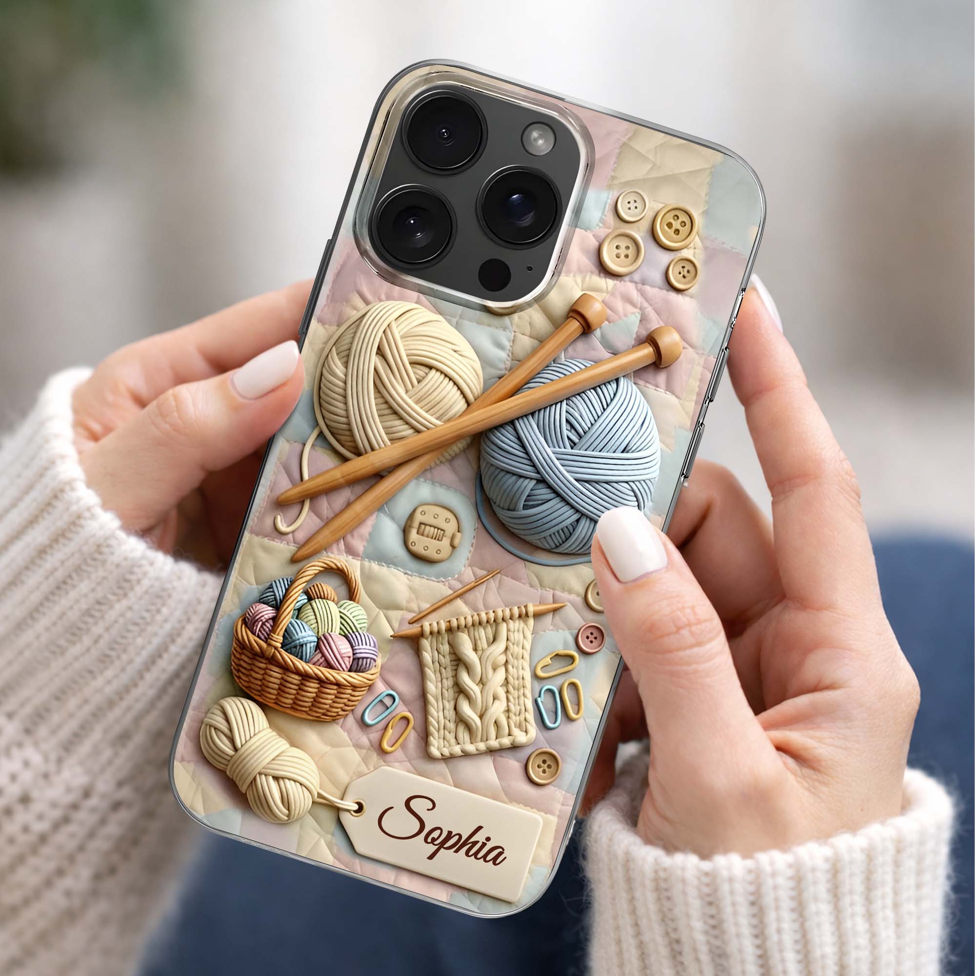 Eat Sleep Knit Repeat With Yarn Balls And Knitting Needles - Personalized Clear Phone Case - HAND021_PHC - Image 2