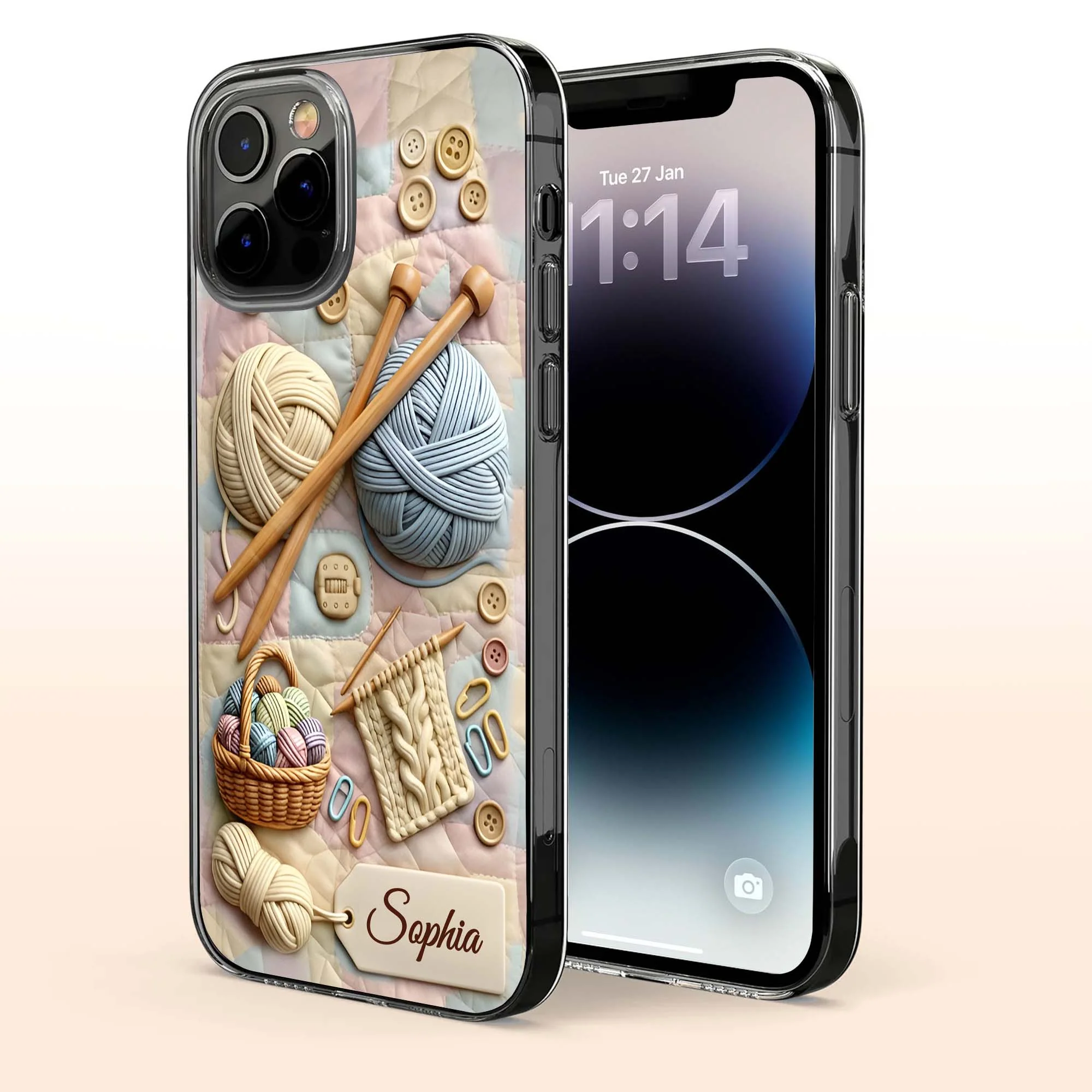 Eat Sleep Knit Repeat With Yarn Balls And Knitting Needles - Personalized Clear Phone Case - HAND021_PHC - Image 3