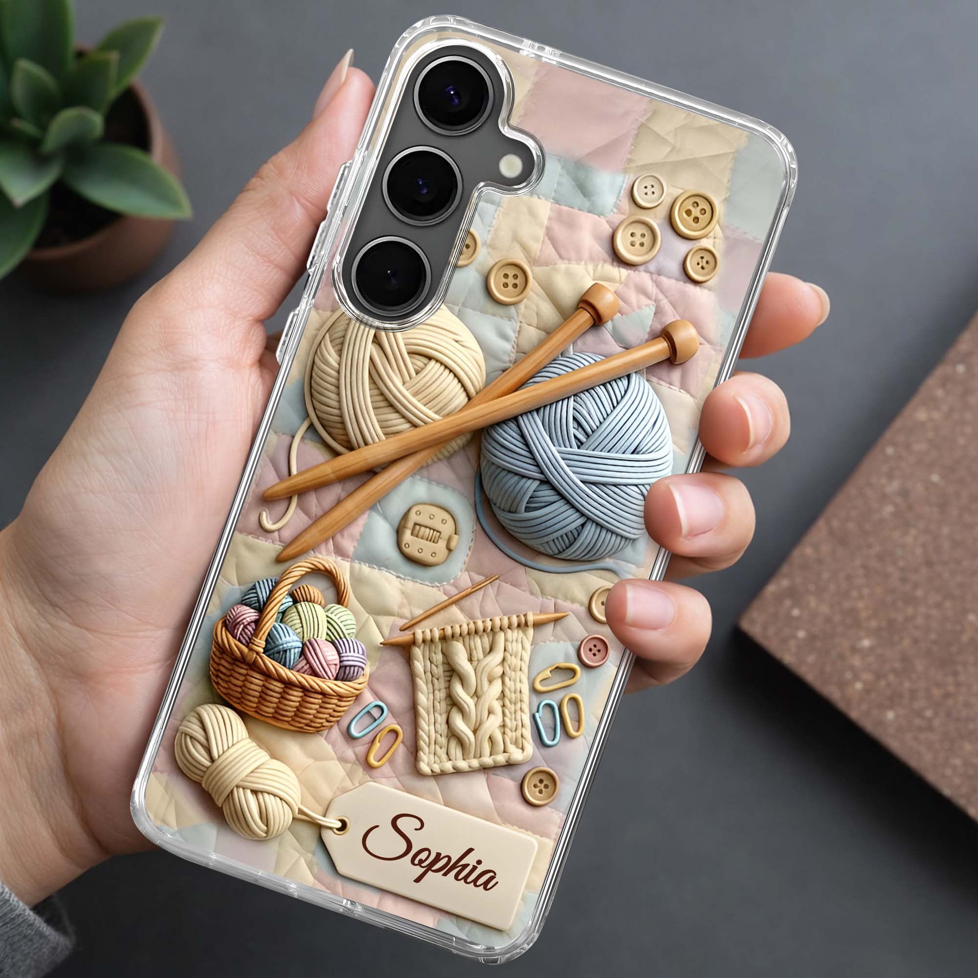 Eat Sleep Knit Repeat With Yarn Balls And Knitting Needles - Personalized Clear Phone Case - HAND021_PHC - Image 8