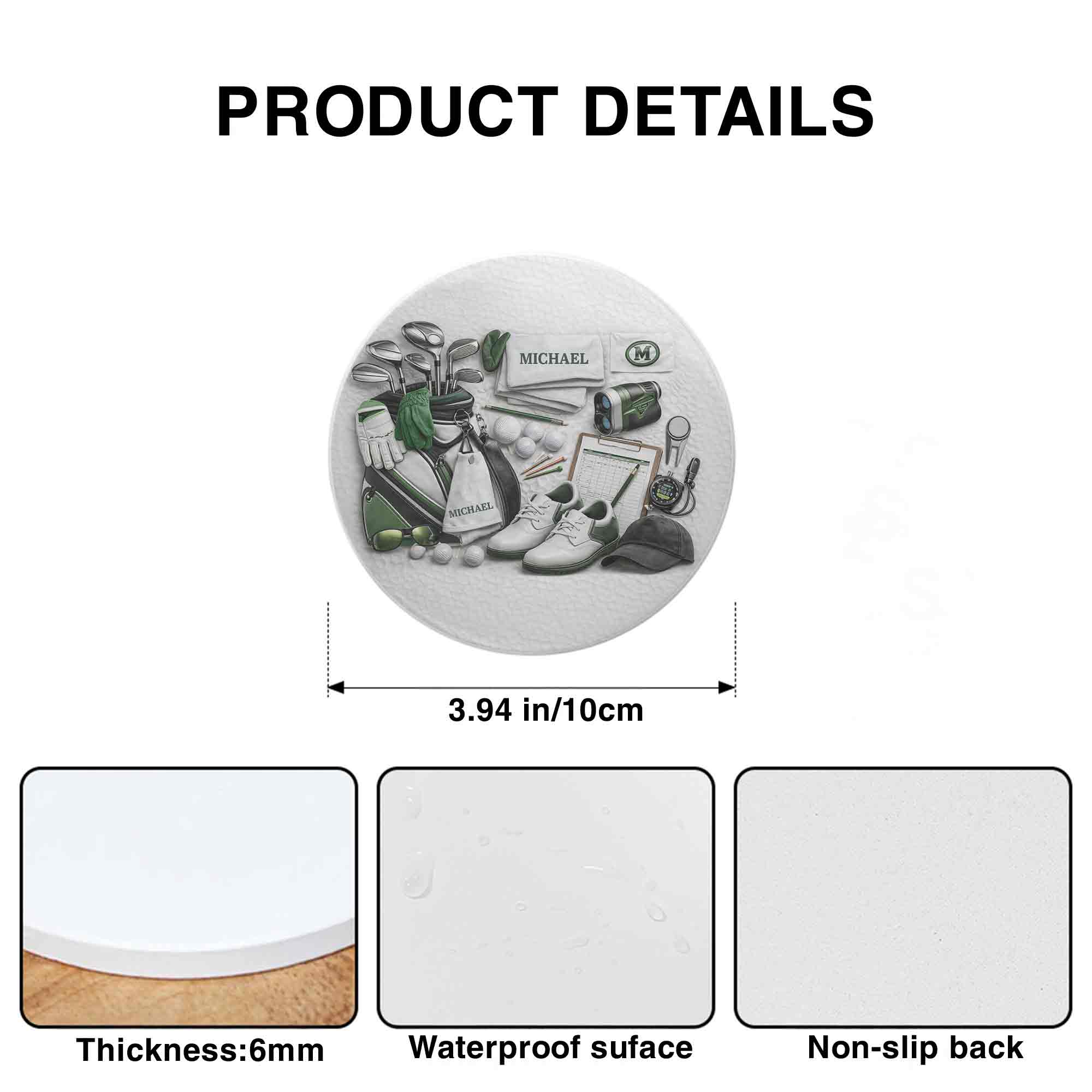 Essential Golf Equipment Collection Featuring Clubs Shoes And Bag Art - Personalized Custom Ceramic Coaster - GOLF012_ROCO - Image 7