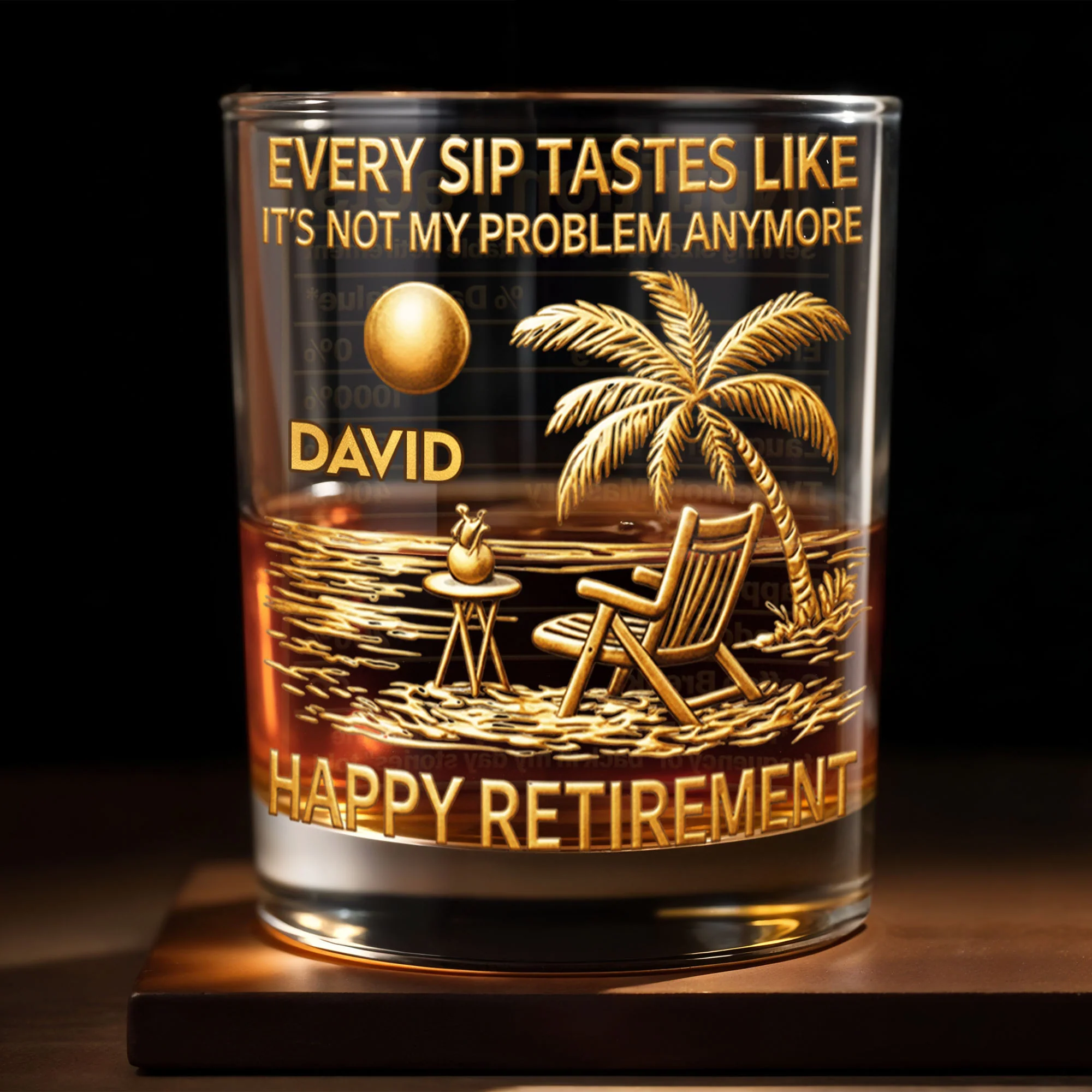 Every Sip Tastes Like It Is Not My Problem Anymore Retirement Beach Chair - Personalized Custom Whiskey Glass - RETIRE050_RWG - Image 3