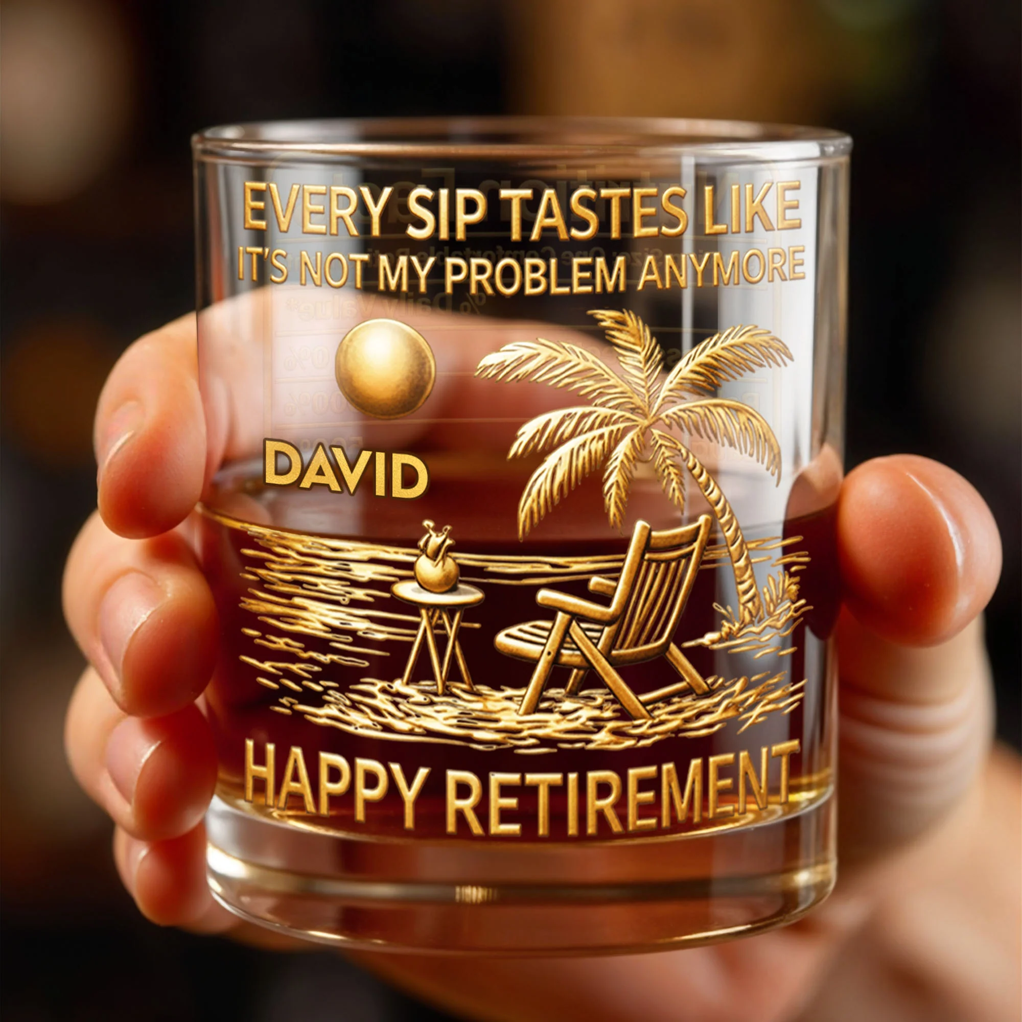 Every Sip Tastes Like It Is Not My Problem Anymore Retirement Beach Chair - Personalized Custom Whiskey Glass - RETIRE050_RWG - Image 6