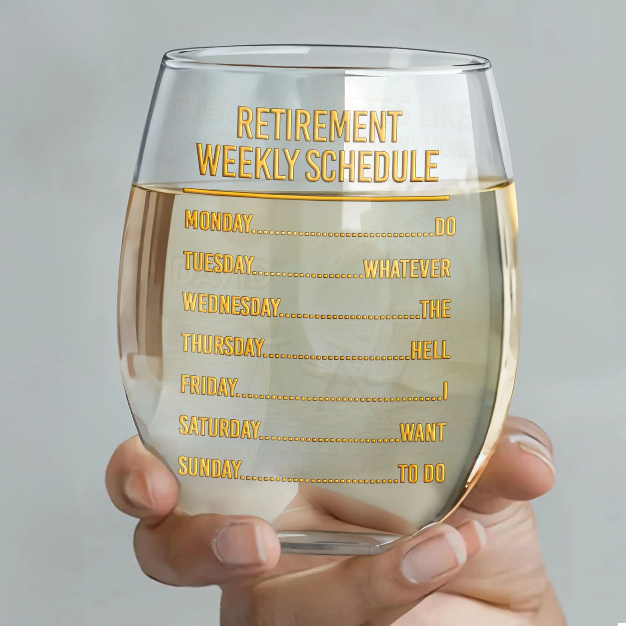 Every Sip Tastes Like It's Not My Problem Anymore Palm Tree Beach Chair Happy Retirement - Personalized Stemless Wine Glass - RETIRE048_WIGL - Image 4