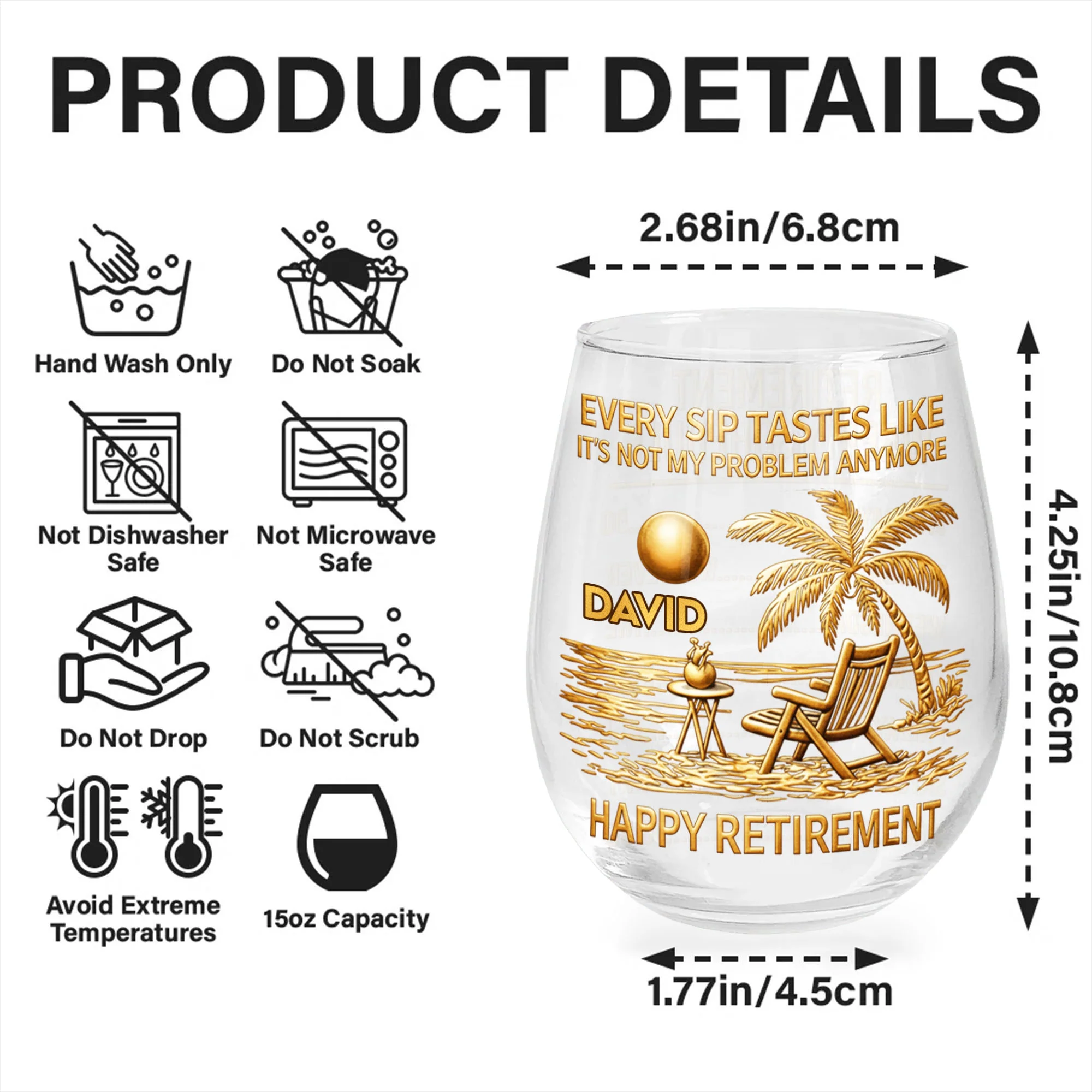 Every Sip Tastes Like It's Not My Problem Anymore Palm Tree Beach Chair Happy Retirement - Personalized Stemless Wine Glass - RETIRE048_WIGL - Image 7