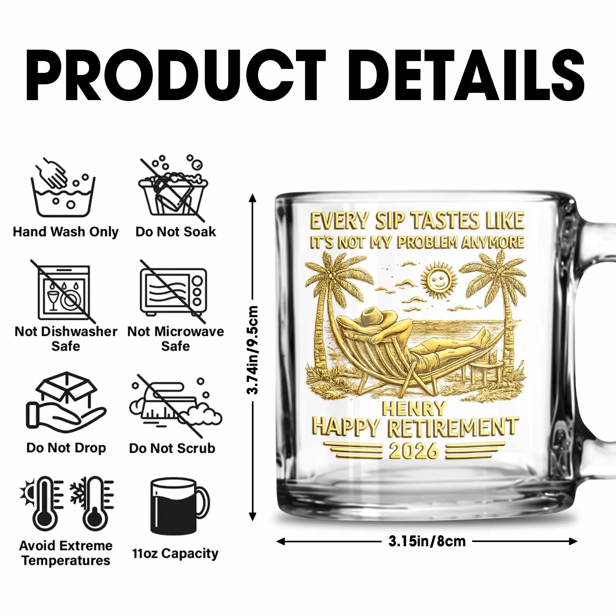 Every Sip Tastes Like It's Not My Problem Anymore Retirement Palm Tree Hammock - Personalized Custom Glass Mug - RETIRE026_GLM - Image 6