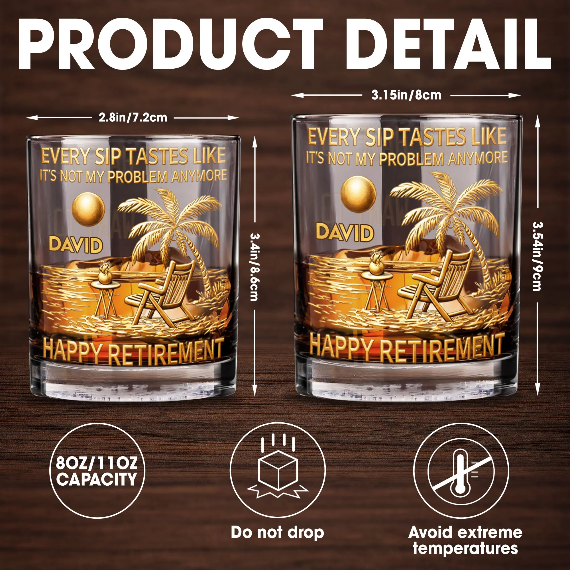 Every Sip Tastes Like It's Not My Problem Palm Tree Beach Retirement - Personalized Custom Whiskey Glass - RETIRE059_RWG - Image 3