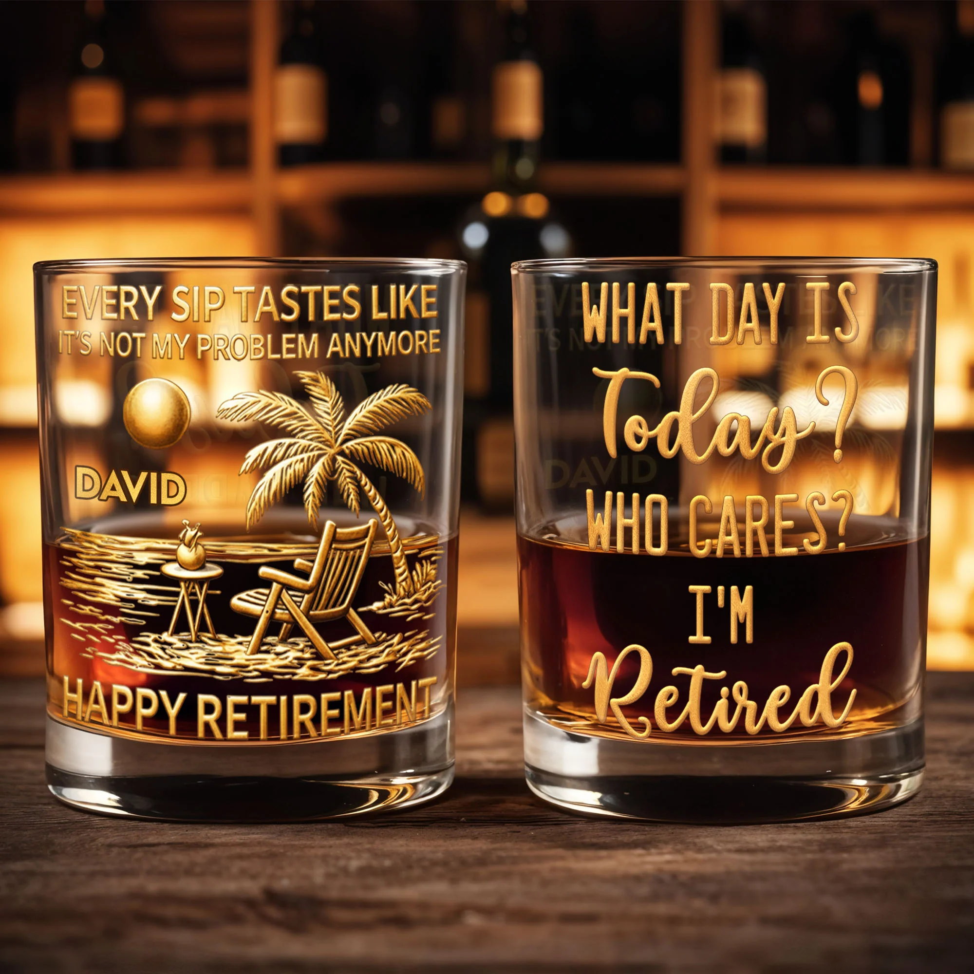 Every Sip Tastes Like Not My Problem Anymore Palm Tree Retirement - Personalized Custom Whiskey Glass - RETIRE051_RWG - Image 3