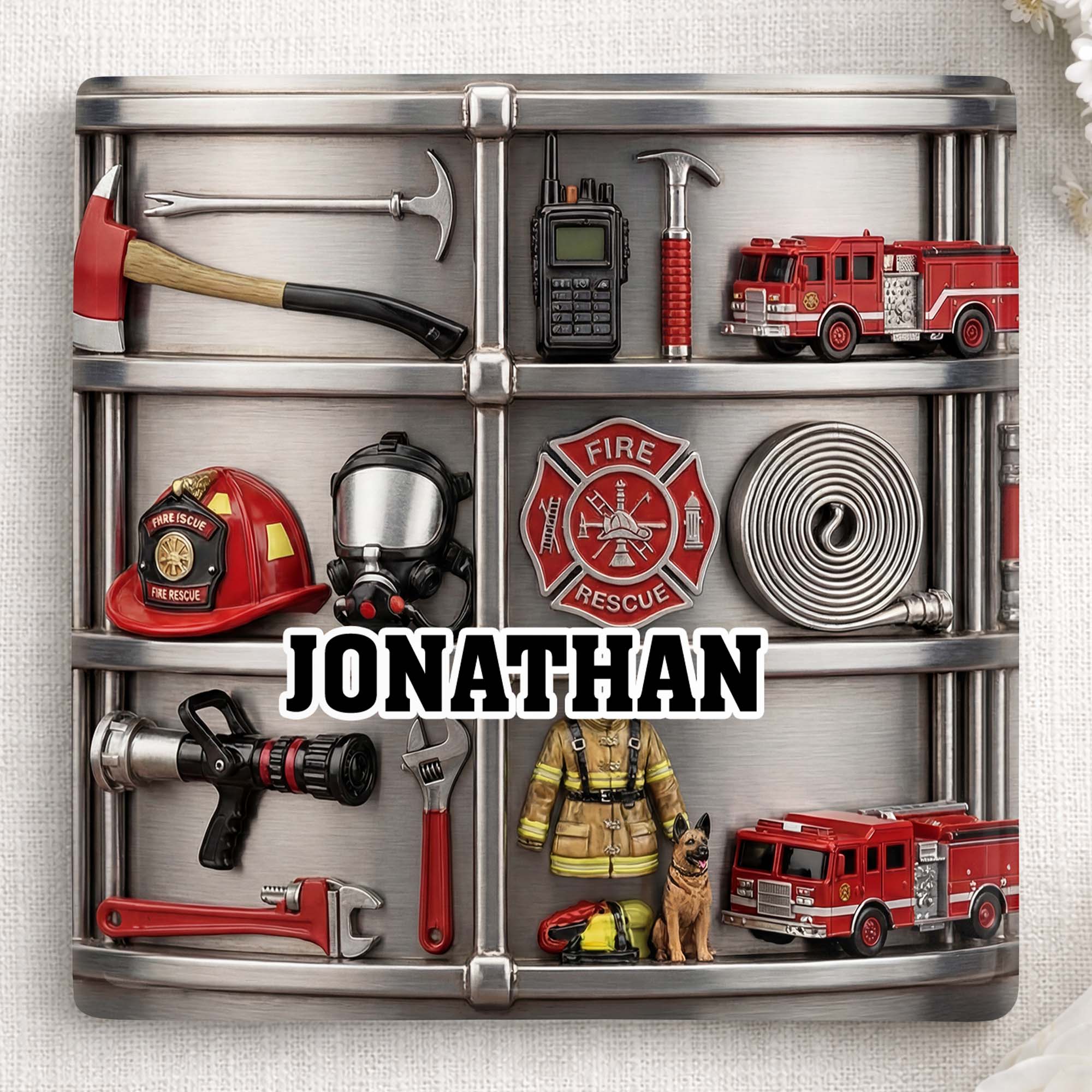 Fire Rescue Brave Hero Gear With Fire Truck And Helmet - Personalized Custom Ceramic Coaster, Square Shape - FIF050_SOCO - Image 13