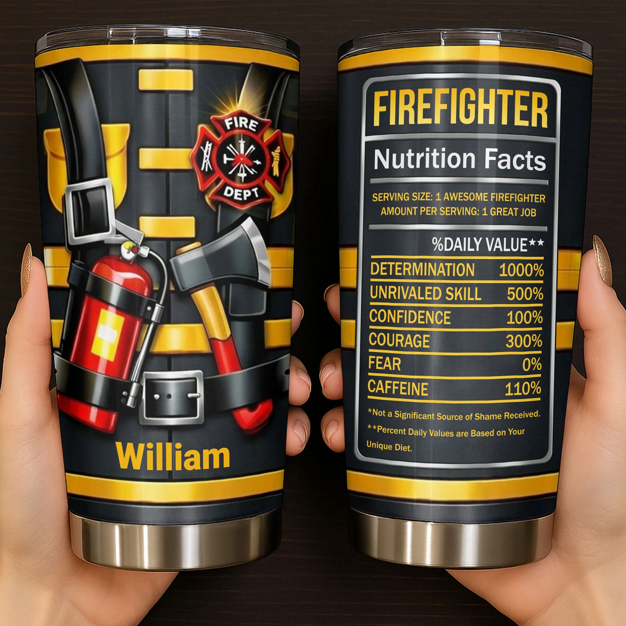 Firefighter Nutrition Facts With Fire Extinguisher And Axe Design - Personalized Custom Stainless Steel Tumbler 20oz 30oz - FIF062_TB
