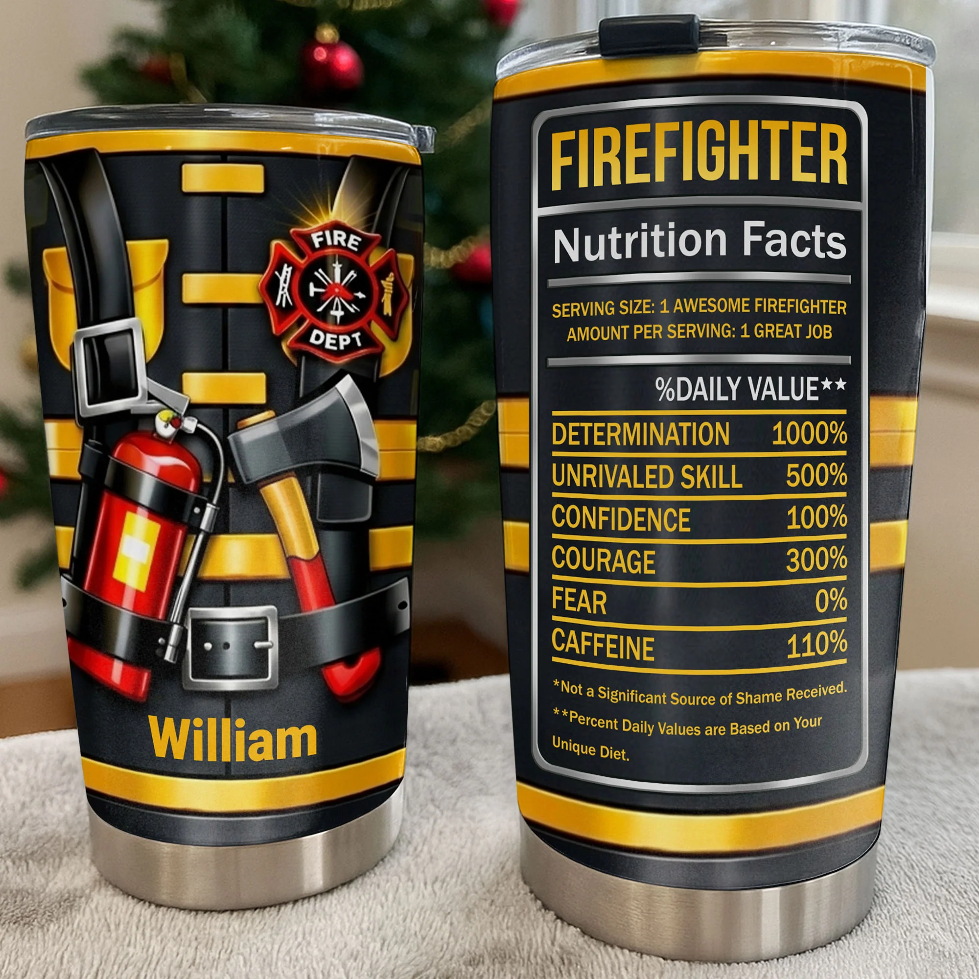 Firefighter Nutrition Facts With Fire Extinguisher And Axe Design - Personalized Custom Stainless Steel Tumbler 20oz 30oz - FIF062_TB - Image 2