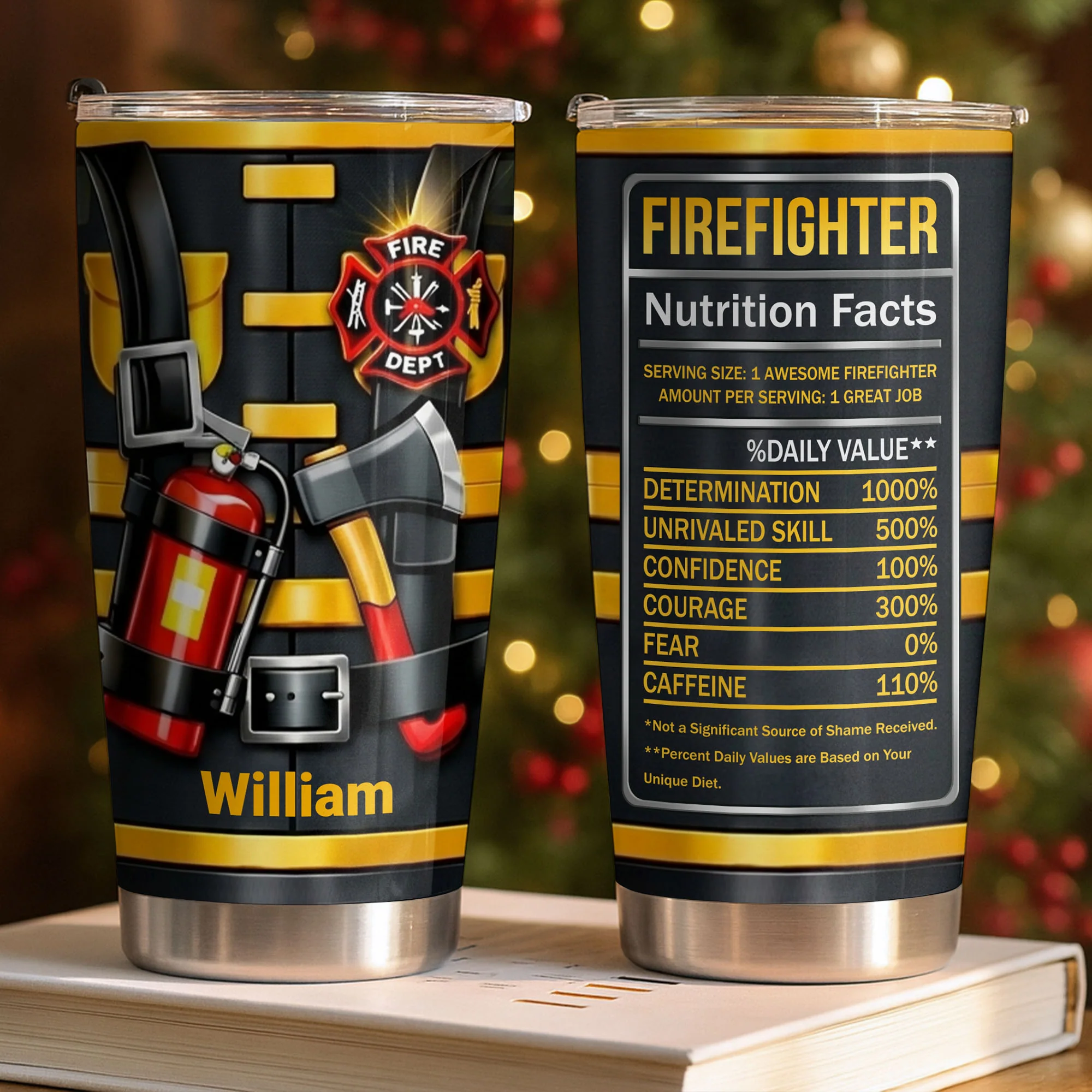 Firefighter Nutrition Facts With Fire Extinguisher And Axe Design - Personalized Custom Stainless Steel Tumbler 20oz 30oz - FIF062_TB - Image 3