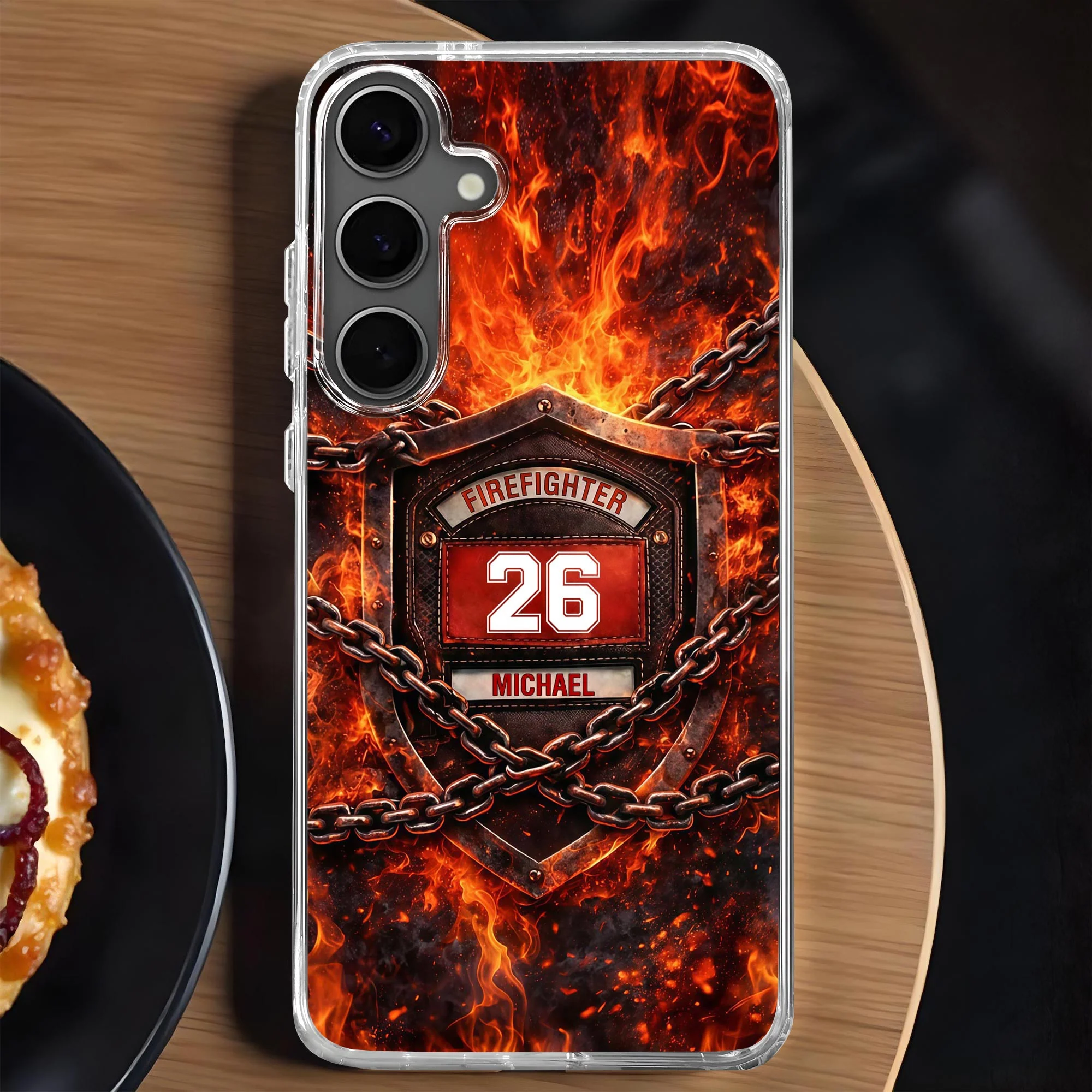 Firefighter Shield With Flames And Metal Chains Design - Personalized Clear Phone Case - FIF064_PHC - Image 6