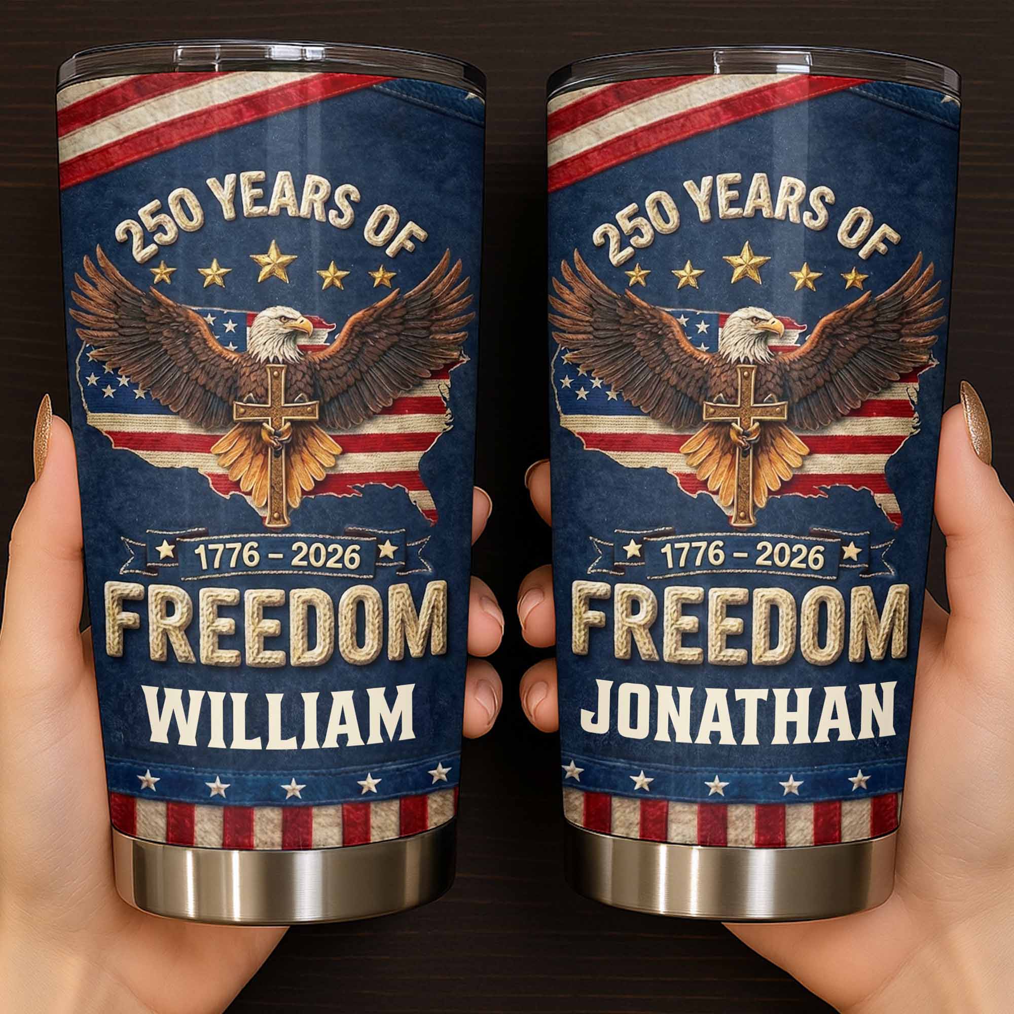 Freedom Bald Eagle Holding Cross With American Flag Map - Personalized Custom Stainless Steel Tumbler 20oz 30oz - INDE051_TB - Image 3