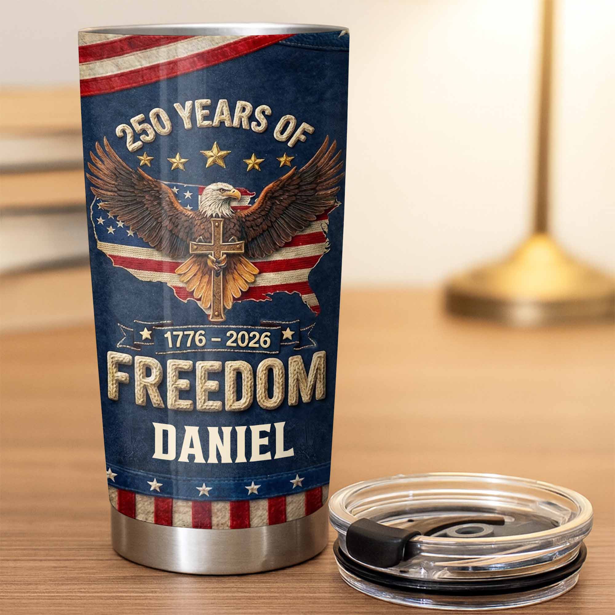 Freedom Bald Eagle Holding Cross With American Flag Map - Personalized Custom Stainless Steel Tumbler 20oz 30oz - INDE051_TB - Image 4