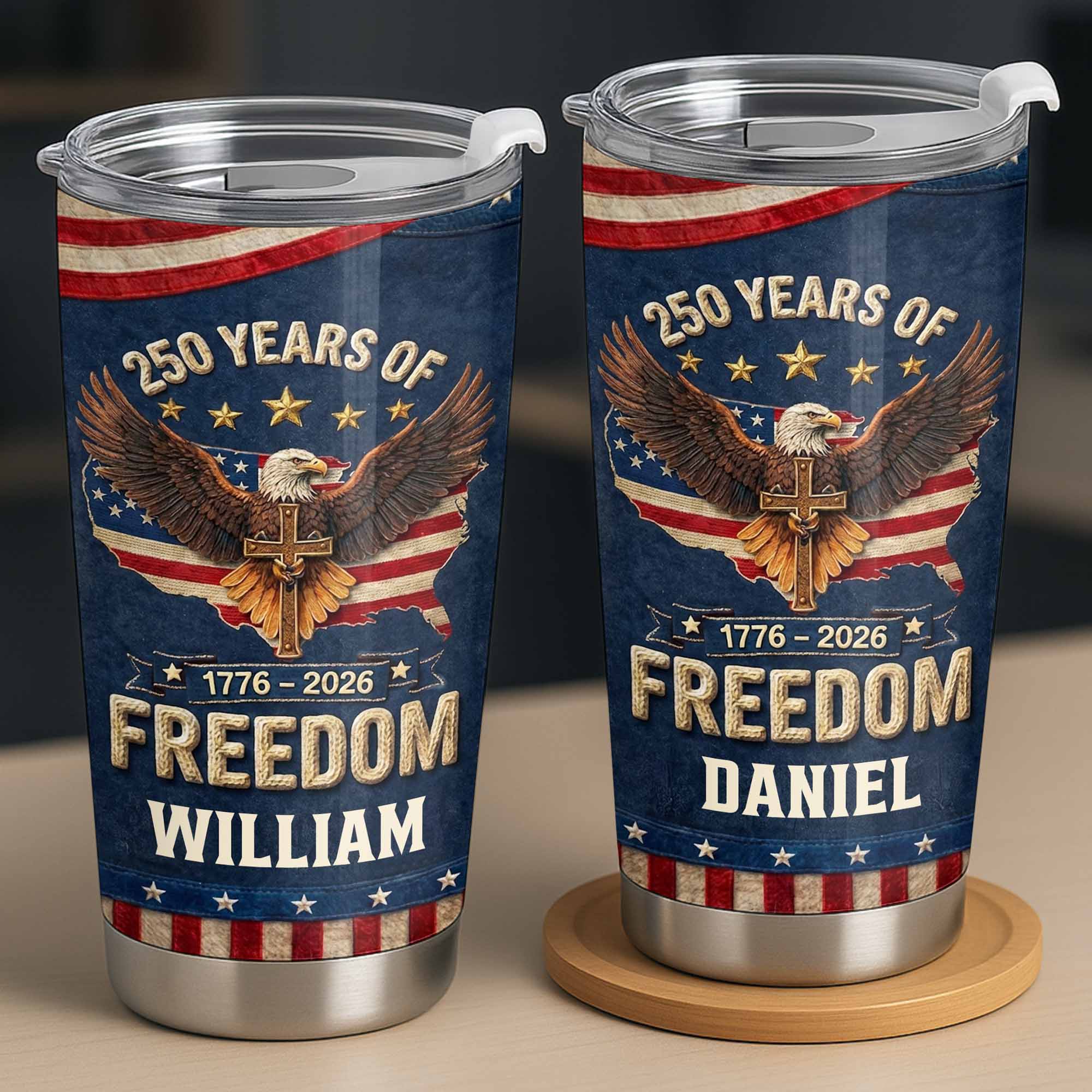 Freedom Bald Eagle Holding Cross With American Flag Map - Personalized Custom Stainless Steel Tumbler 20oz 30oz - INDE051_TB - Image 9