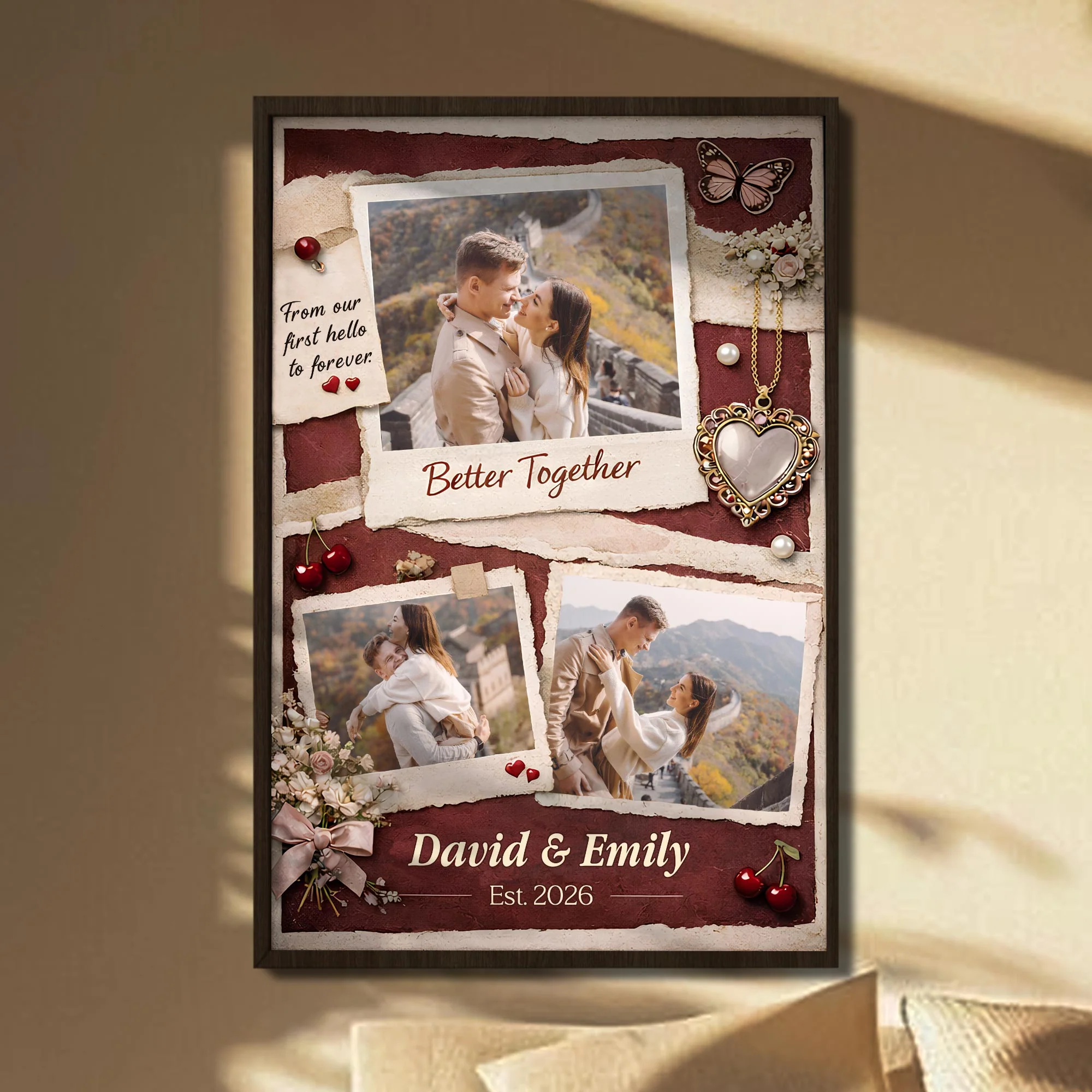 From Our First Hello To Forever Better Together Photo Collage With Butterfly And Heart - Personalized Custom Vertical Poster - CPL1409_VPOS
