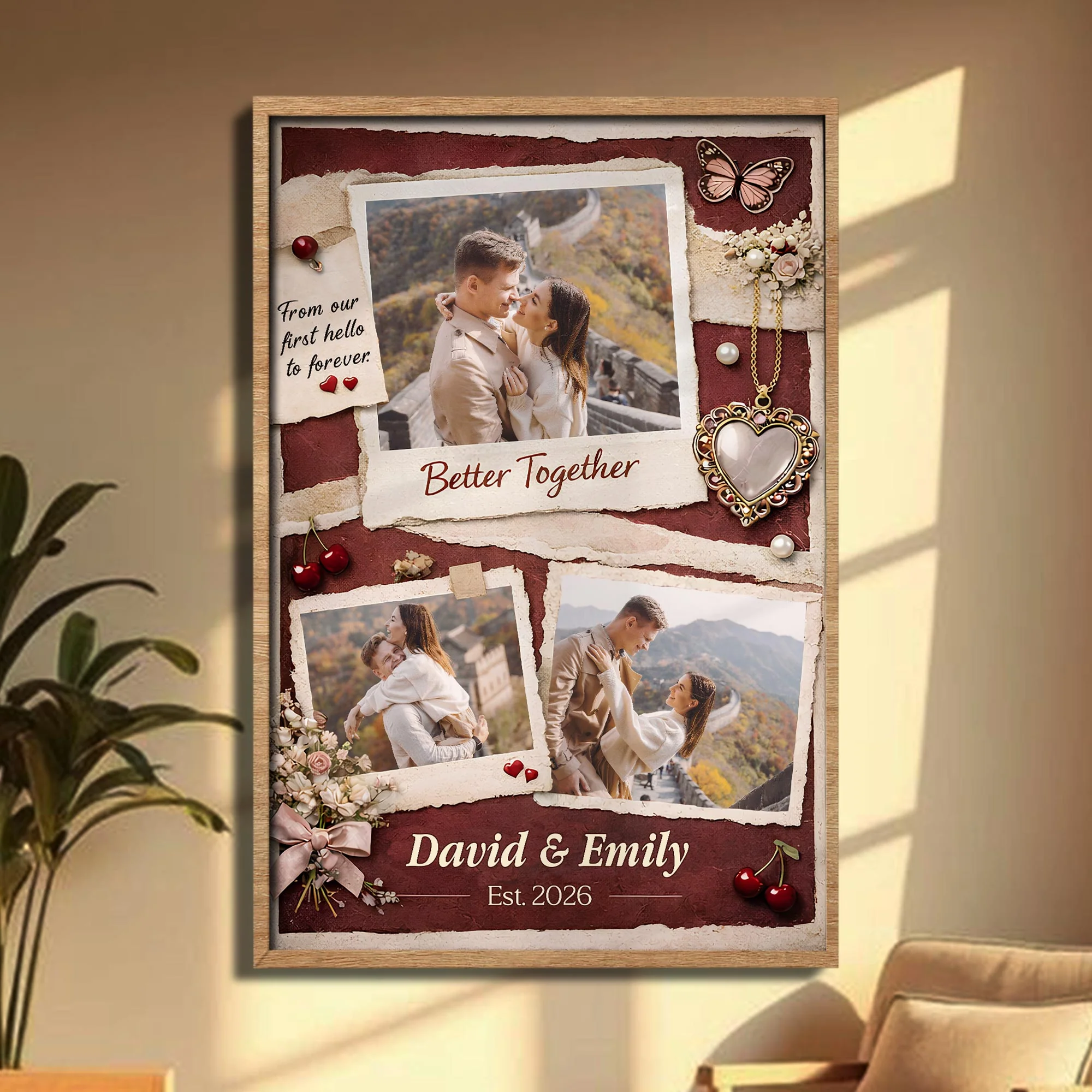 From Our First Hello To Forever Better Together Photo Collage With Butterfly And Heart - Personalized Custom Vertical Poster - CPL1409_VPOS - Image 4