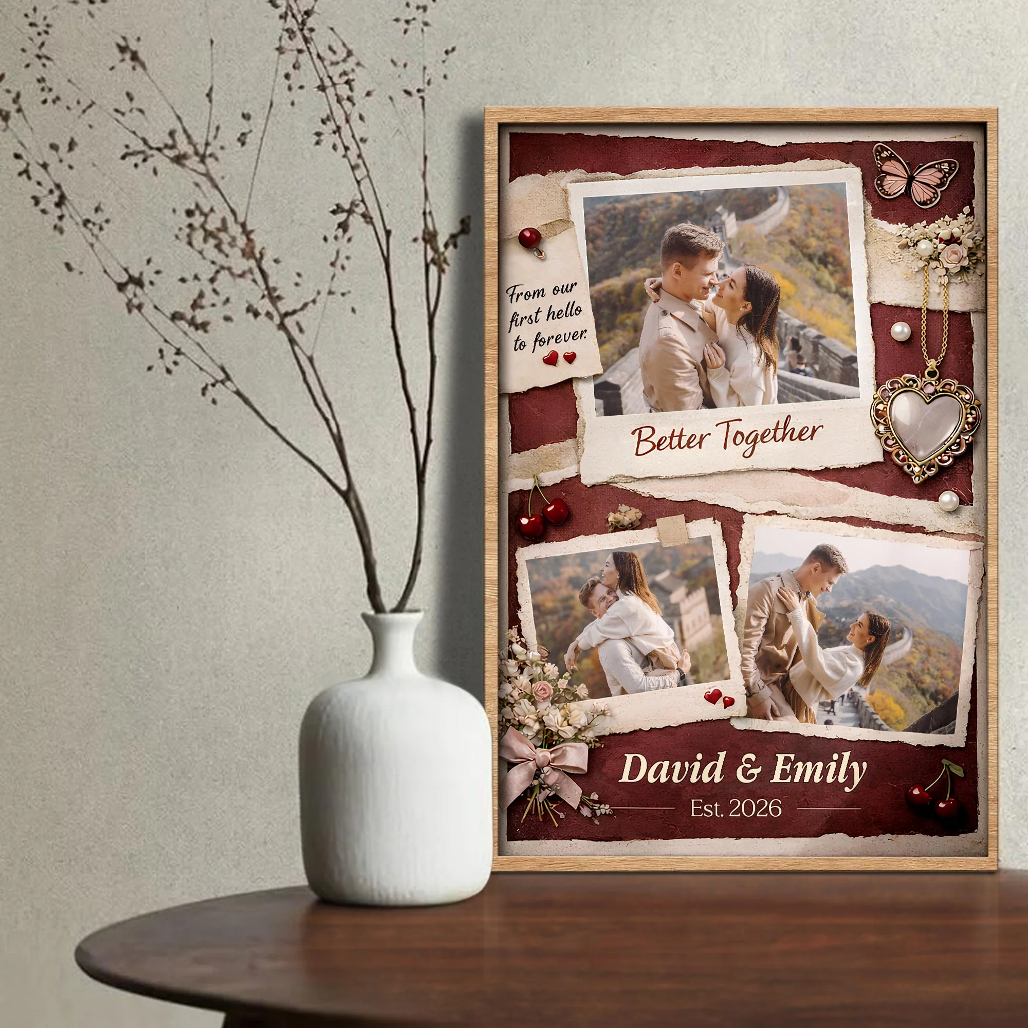 From Our First Hello To Forever Better Together Photo Collage With Butterfly And Heart - Personalized Custom Vertical Poster - CPL1409_VPOS - Image 5