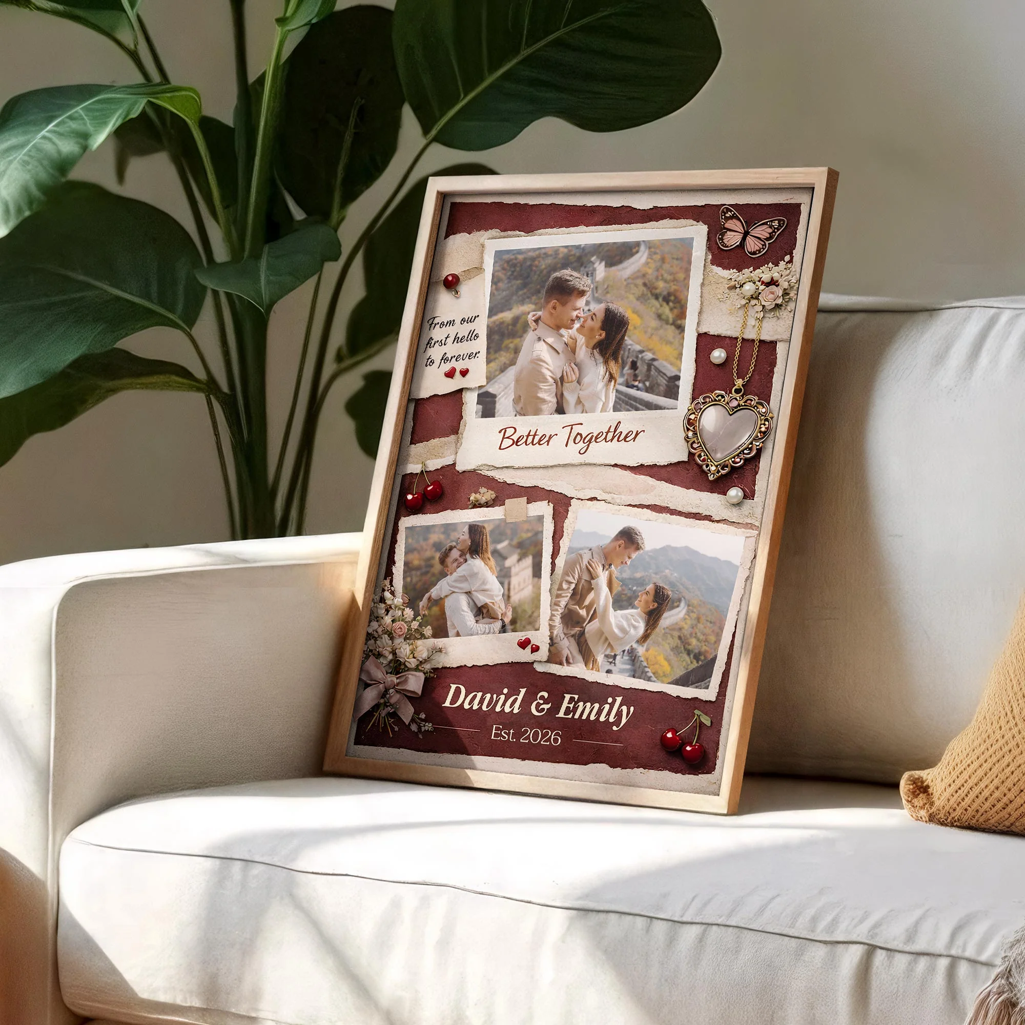 From Our First Hello To Forever Better Together Photo Collage With Butterfly And Heart - Personalized Custom Vertical Poster - CPL1409_VPOS - Image 6