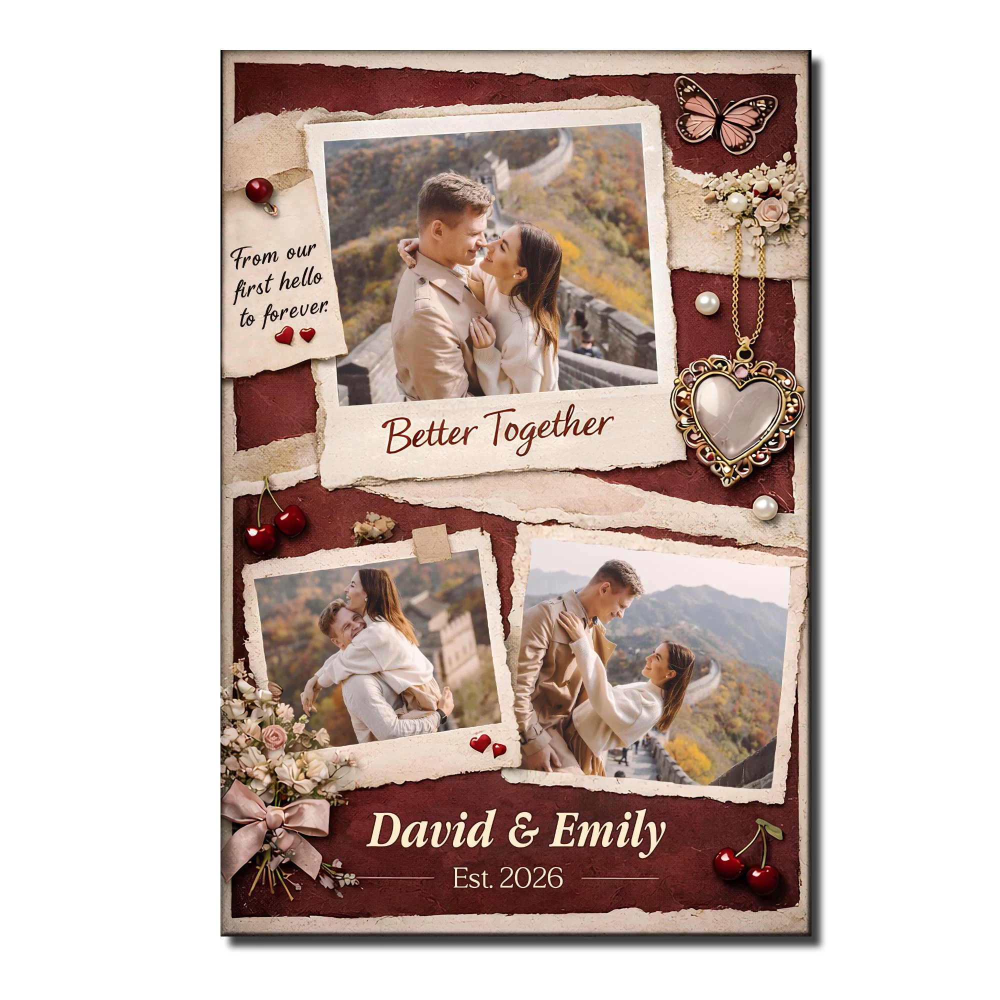 From Our First Hello To Forever Better Together Photo Collage With Butterfly And Heart - Personalized Custom Vertical Poster - CPL1409_VPOS - Image 8