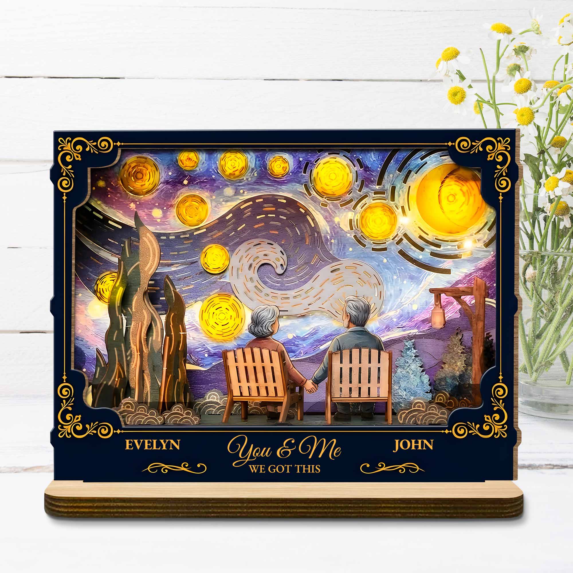 From Our First Kiss Till Our Last Breath Old Couple Starry Night - Personalized Custom 2-Layer Wood Plaque With Flat Base - CPL1368_WPLA - Image 5