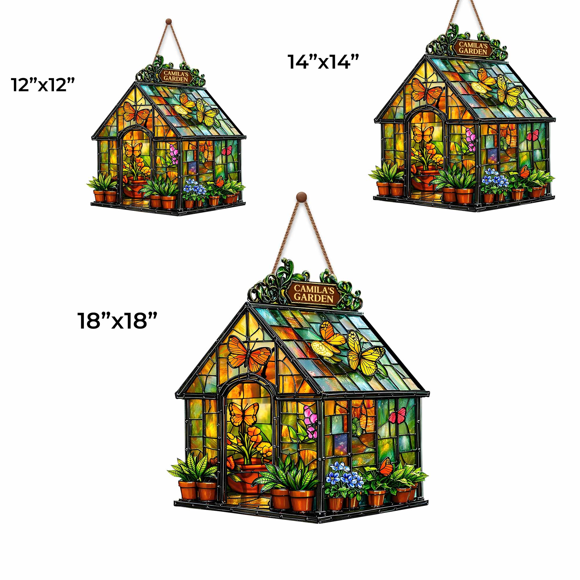 Garden Stained Glass Greenhouse Design With Butterflies And Flowers - Personalized Custom Shaped Wood Sign - GAR028_WSIGN - Image 6