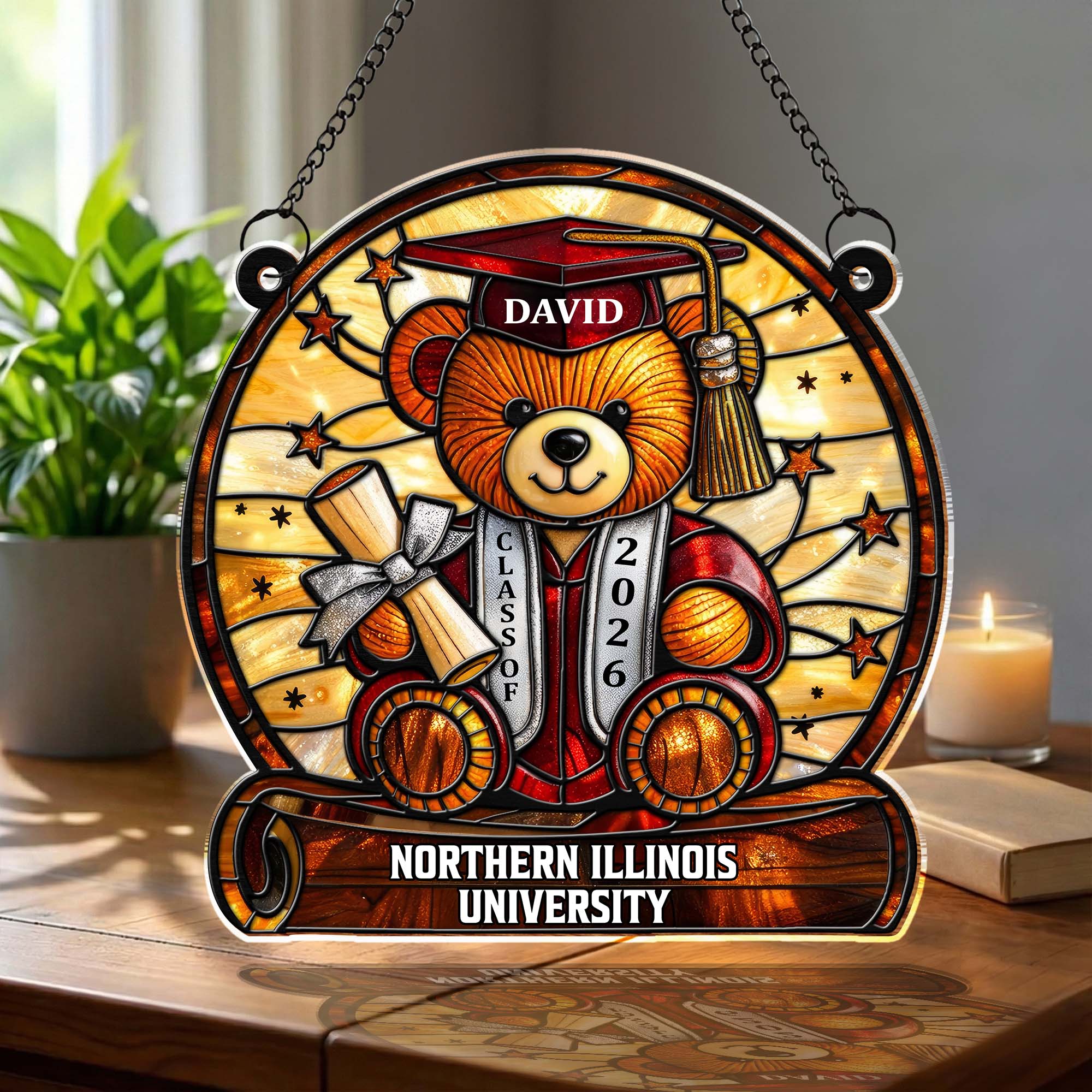 Graduation Teddy Bear With Diploma And Cap - Personalized Custom Suncatcher - GRAD369_CSUN - Image 4