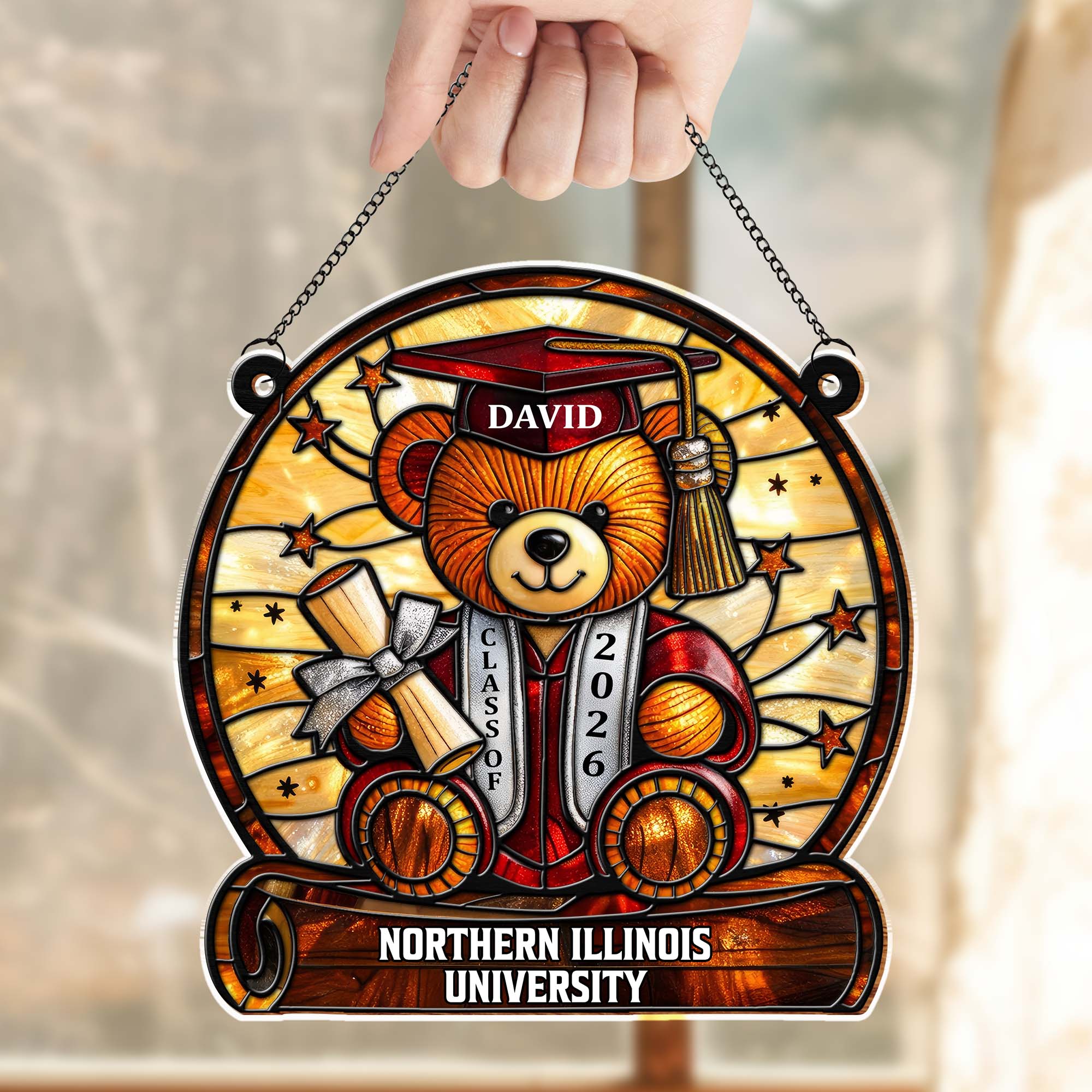 Graduation Teddy Bear With Diploma And Cap - Personalized Custom Suncatcher - GRAD369_CSUN - Image 8