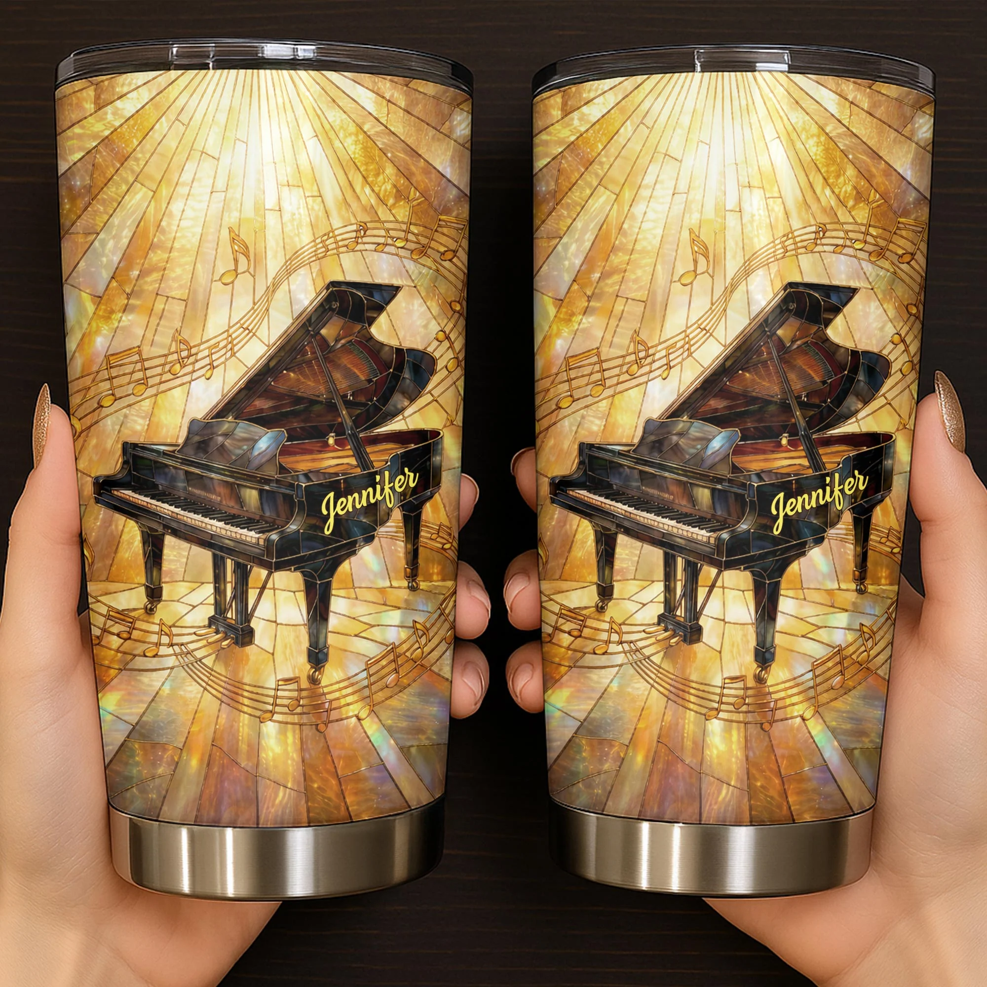 Grand Piano Surrounded By A Symphony Of Musical Notes And Light - Personalized Custom Stainless Steel Tumbler 20oz 30oz - HOB086_TB - Image 2