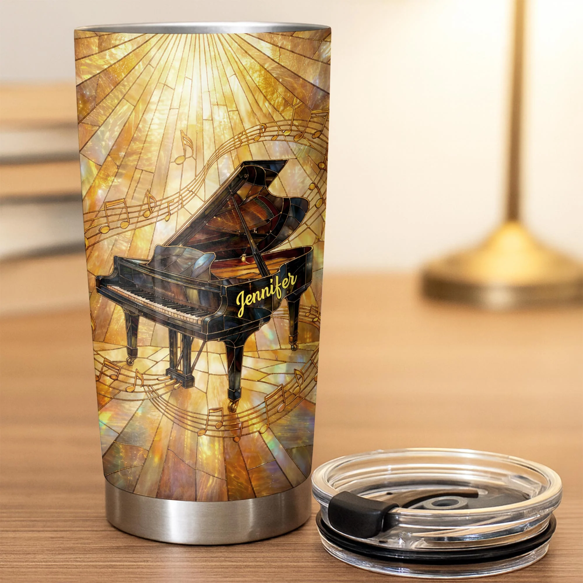 Grand Piano Surrounded By A Symphony Of Musical Notes And Light - Personalized Custom Stainless Steel Tumbler 20oz 30oz - HOB086_TB - Image 5