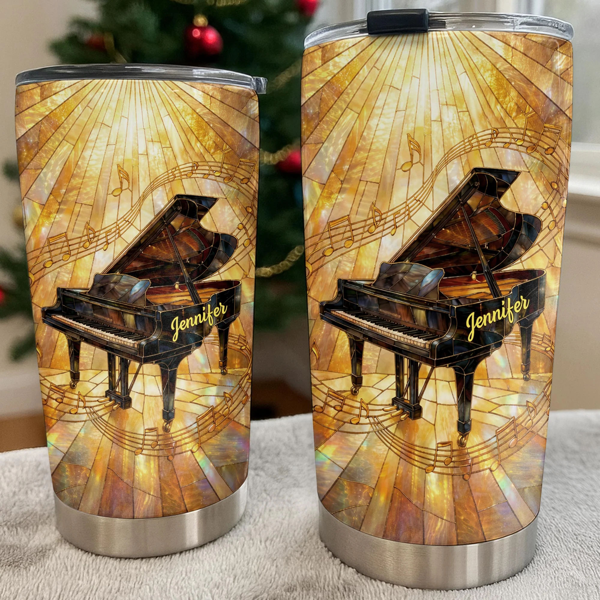 Grand Piano Surrounded By A Symphony Of Musical Notes And Light - Personalized Custom Stainless Steel Tumbler 20oz 30oz - HOB086_TB - Image 6