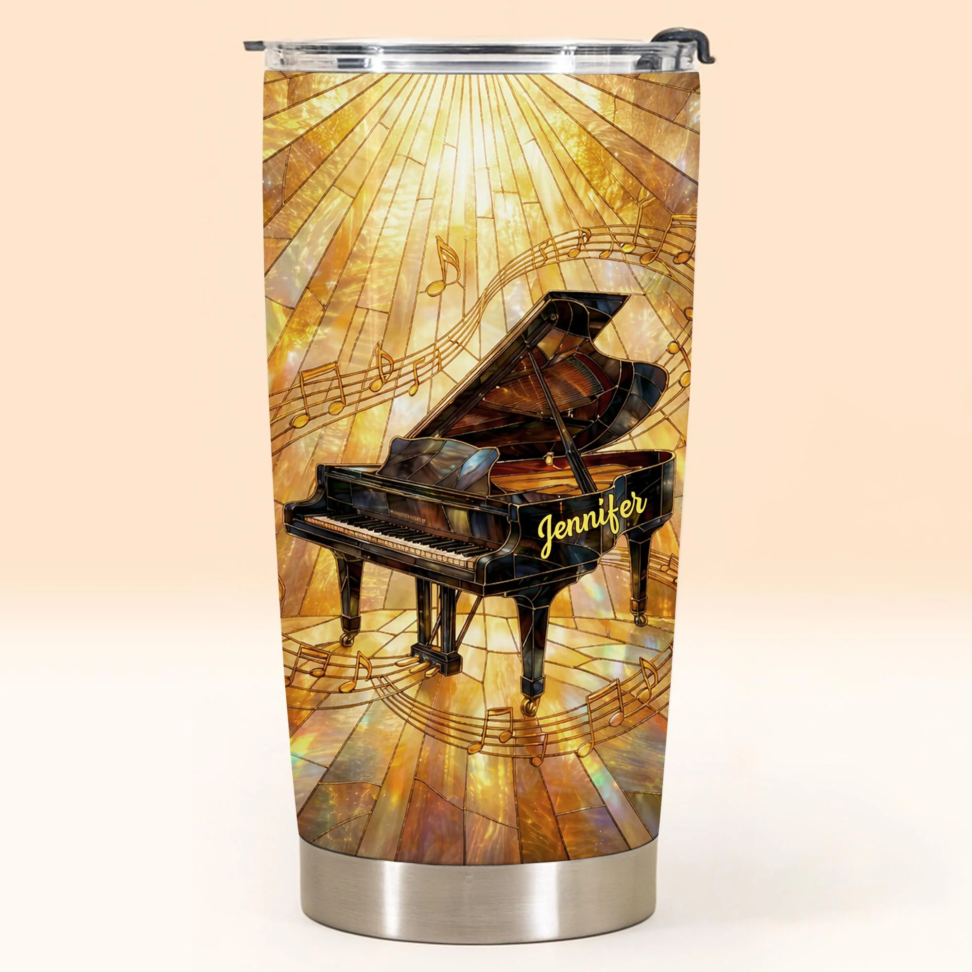 Grand Piano Surrounded By A Symphony Of Musical Notes And Light - Personalized Custom Stainless Steel Tumbler 20oz 30oz - HOB086_TB - Image 9