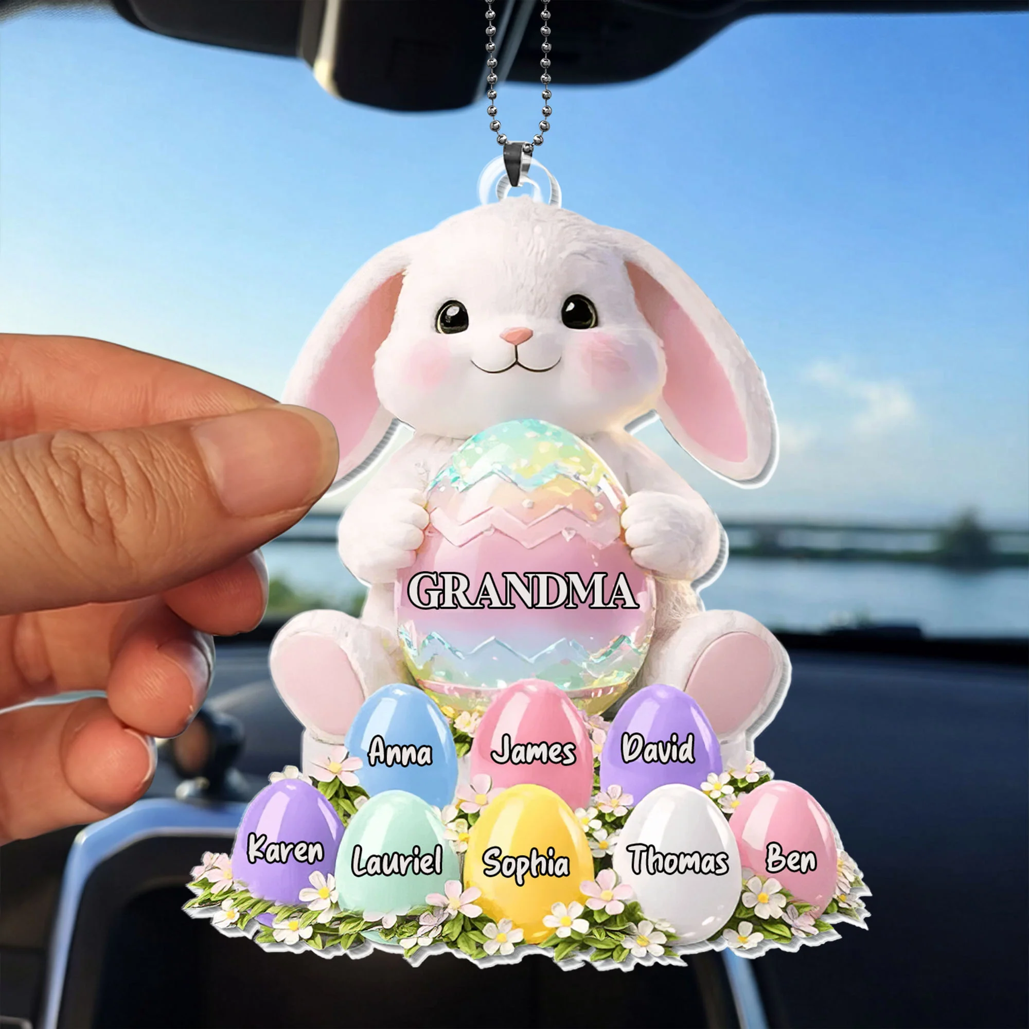 Grandma Bunny With Colorful Easter Eggs And Spring Flowers - Personalized Custom Acrylic Ornament, Car Hanging Ornament - GRM114_ACA - Image 3