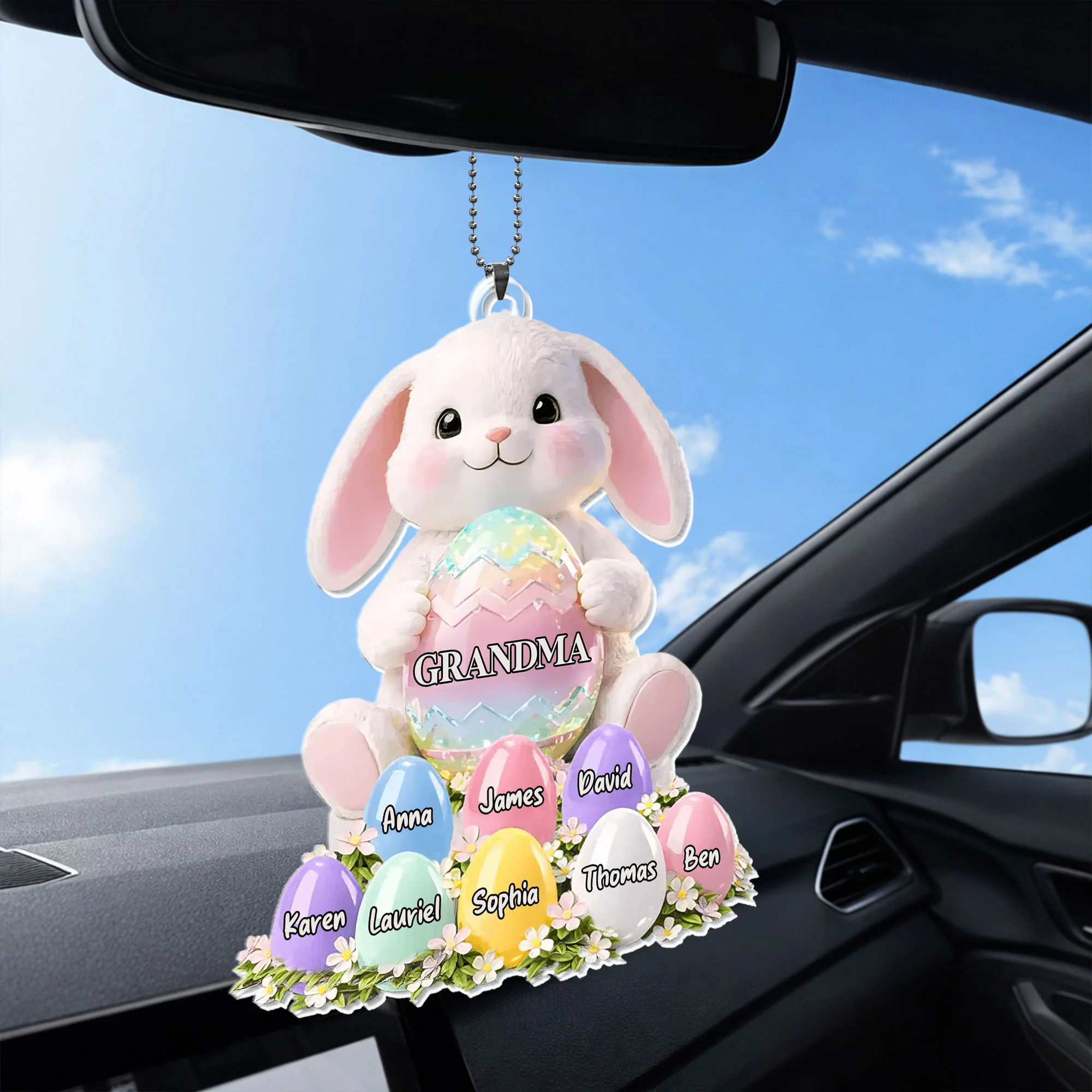 Grandma Bunny With Colorful Easter Eggs And Spring Flowers - Personalized Custom Acrylic Ornament, Car Hanging Ornament - GRM114_ACA - Image 6