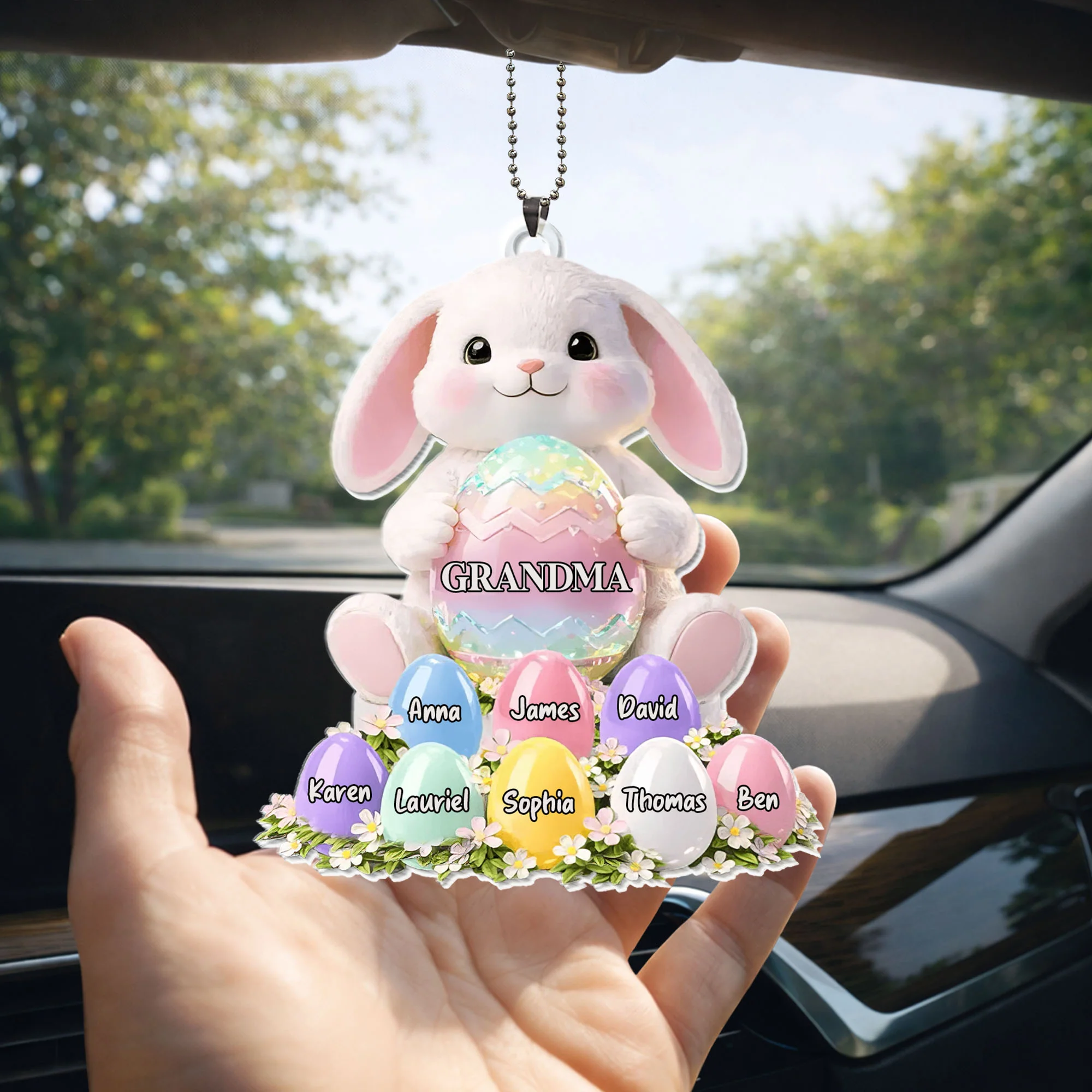 Grandma Bunny With Colorful Easter Eggs And Spring Flowers - Personalized Custom Acrylic Ornament, Car Hanging Ornament - GRM114_ACA - Image 7