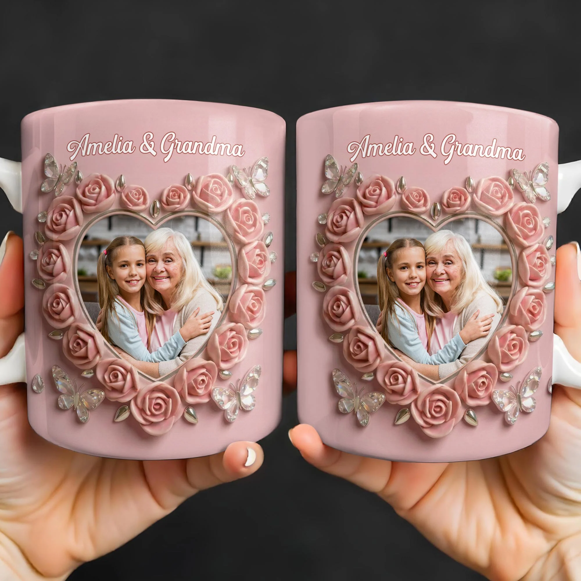 Grandma Love Like No Other Roses Heart And Butterflies - Personalized Custom Coffee Mug - GRM115_MG - Image 3