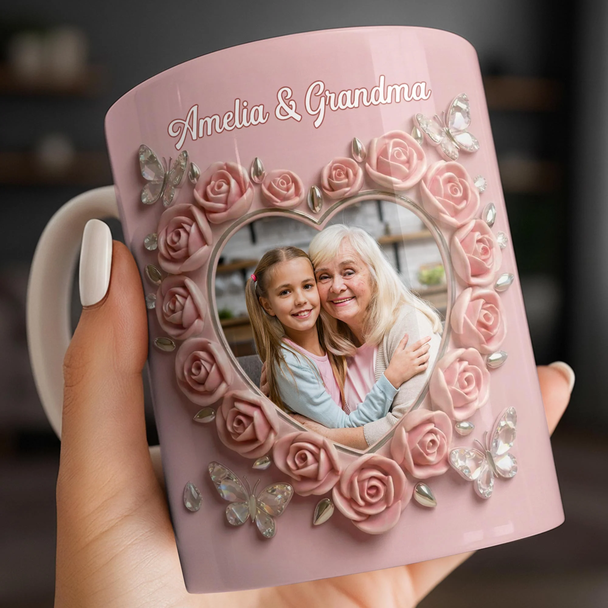 Grandma Love Like No Other Roses Heart And Butterflies - Personalized Custom Coffee Mug - GRM115_MG - Image 4