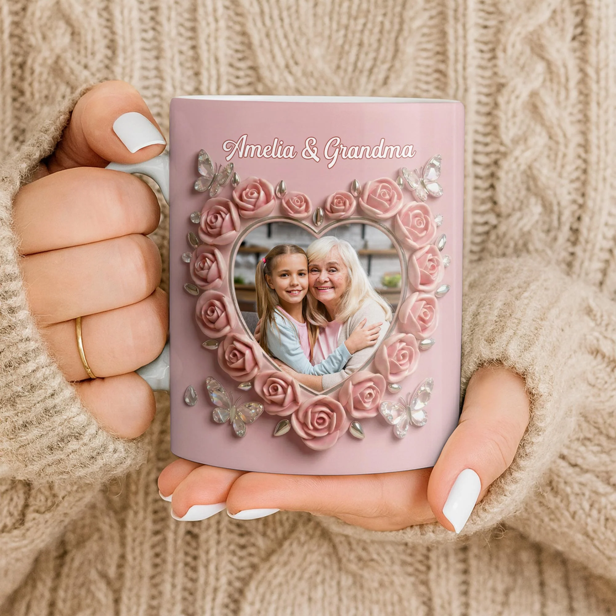 Grandma Love Like No Other Roses Heart And Butterflies - Personalized Custom Coffee Mug - GRM115_MG - Image 9