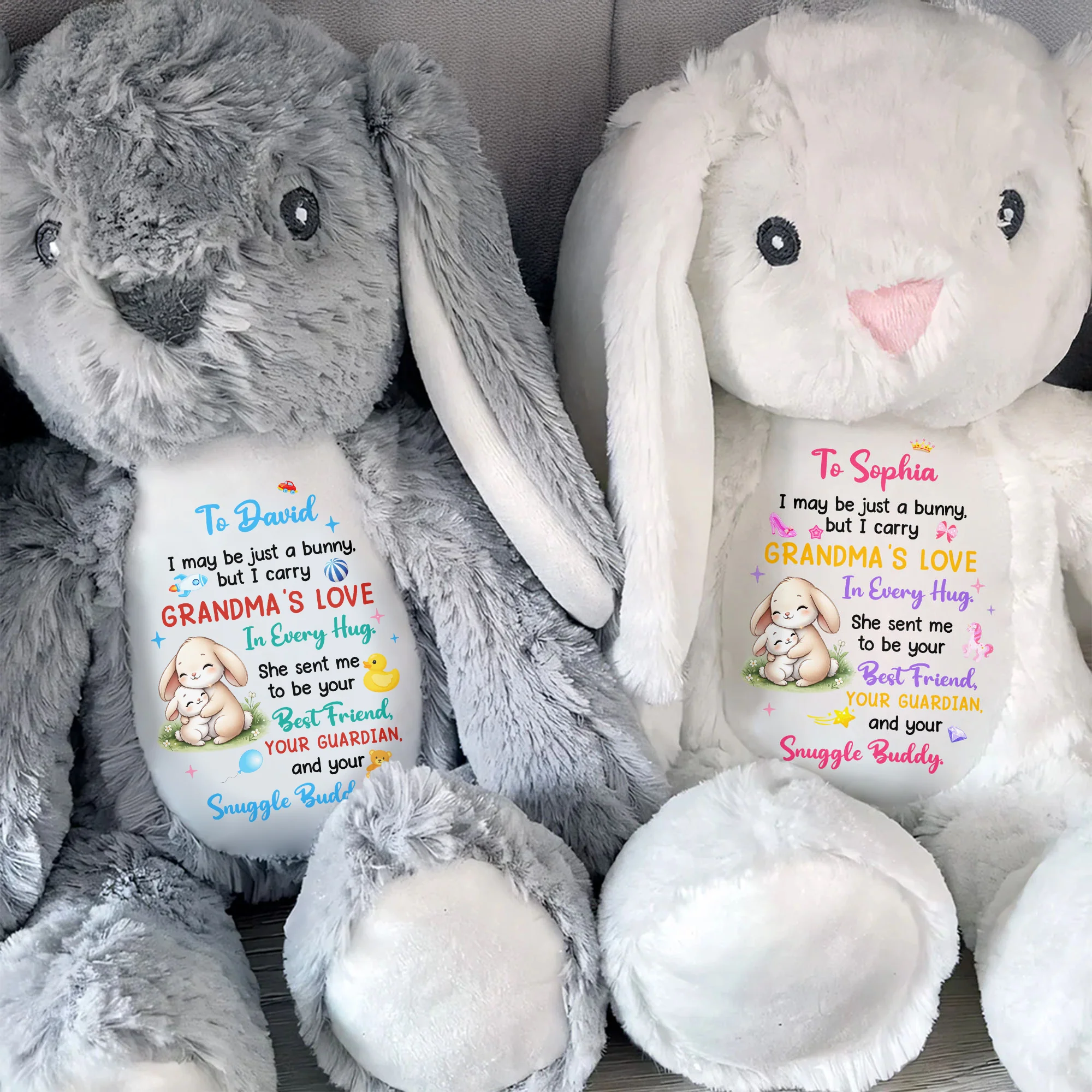 Grandma's Love In Every Hug Personalized Bunny With Stars And Toys - Personalized Stuffed Bunny - KID577_BUN - Image 3