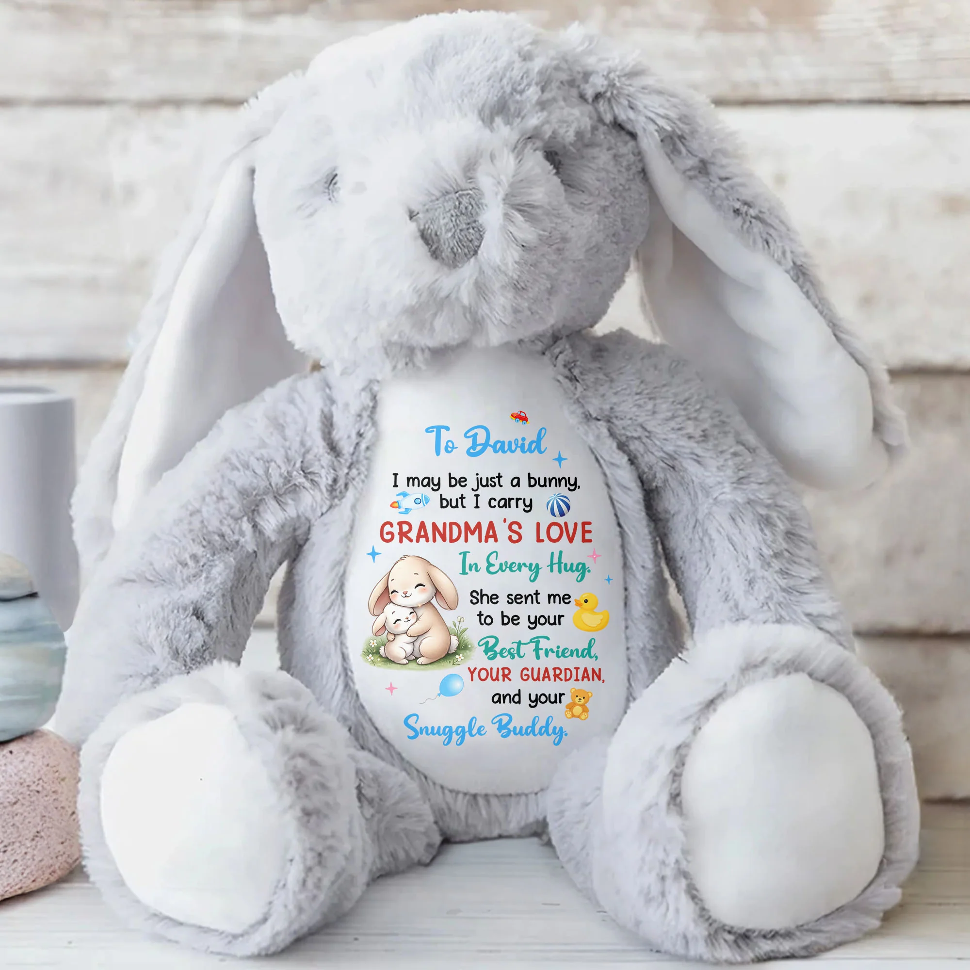 Grandma's Love In Every Hug Personalized Bunny With Stars And Toys - Personalized Stuffed Bunny - KID577_BUN - Image 4