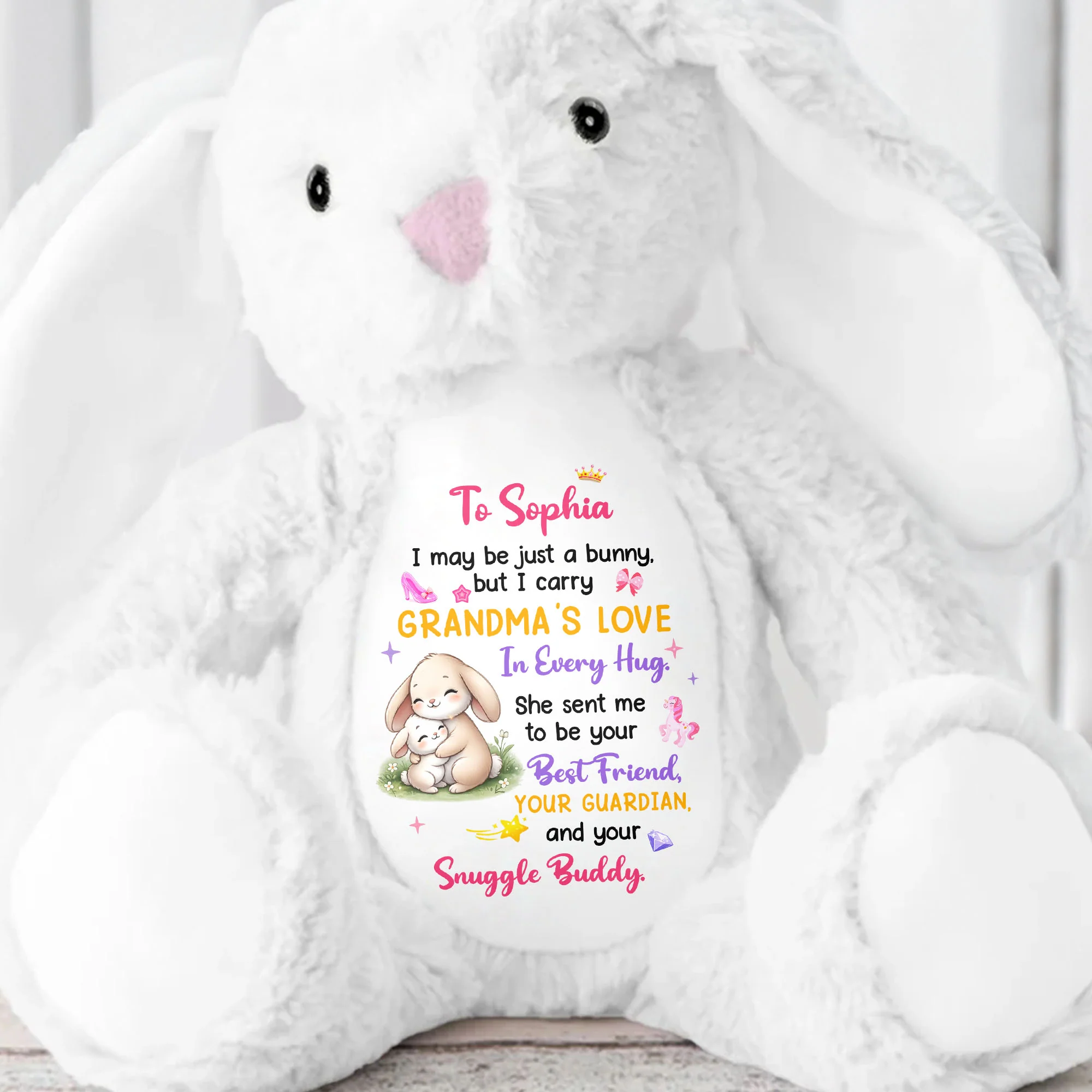 Grandma's Love In Every Hug Personalized Bunny With Stars And Toys - Personalized Stuffed Bunny - KID577_BUN - Image 5