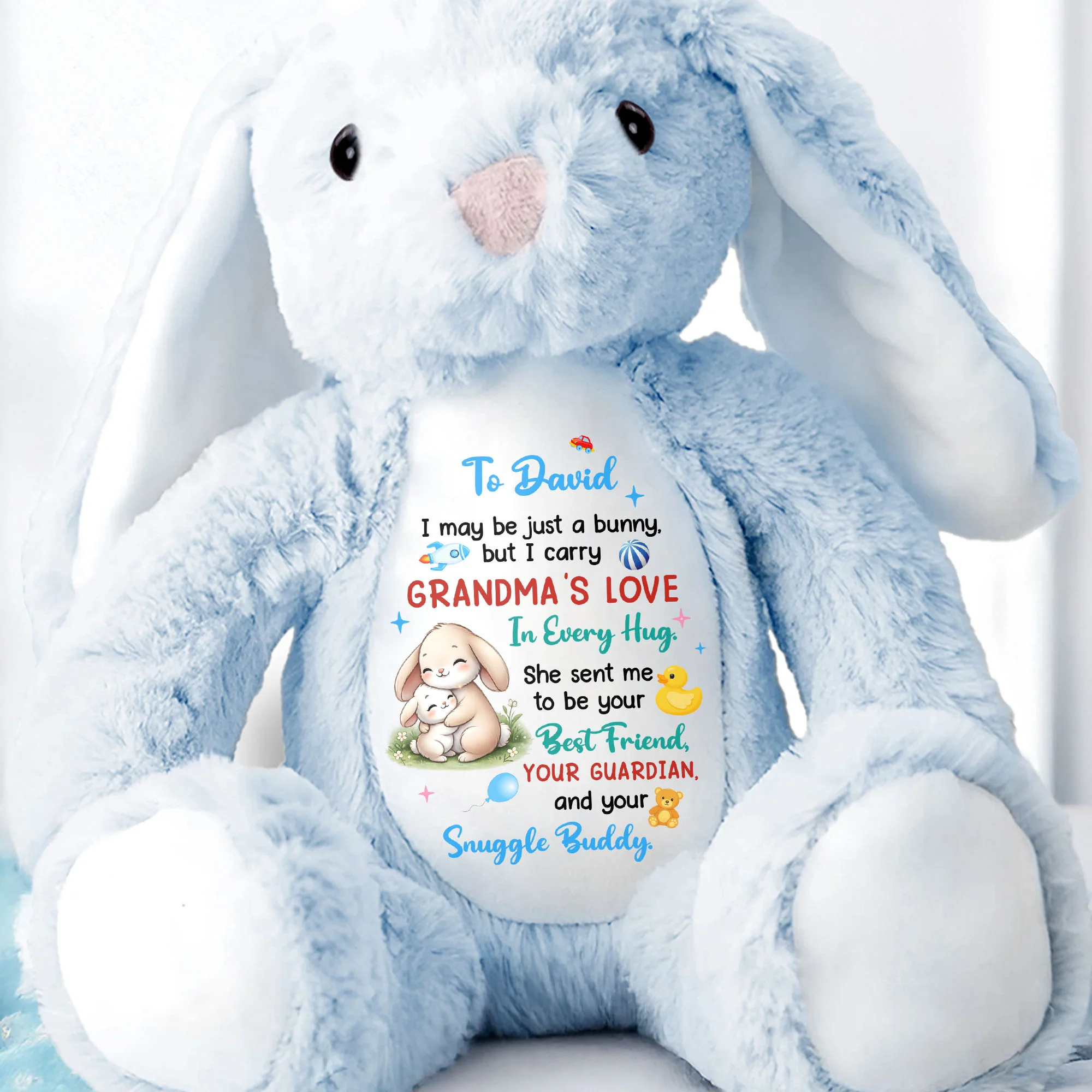 Grandma's Love In Every Hug Personalized Bunny With Stars And Toys - Personalized Stuffed Bunny - KID577_BUN - Image 6