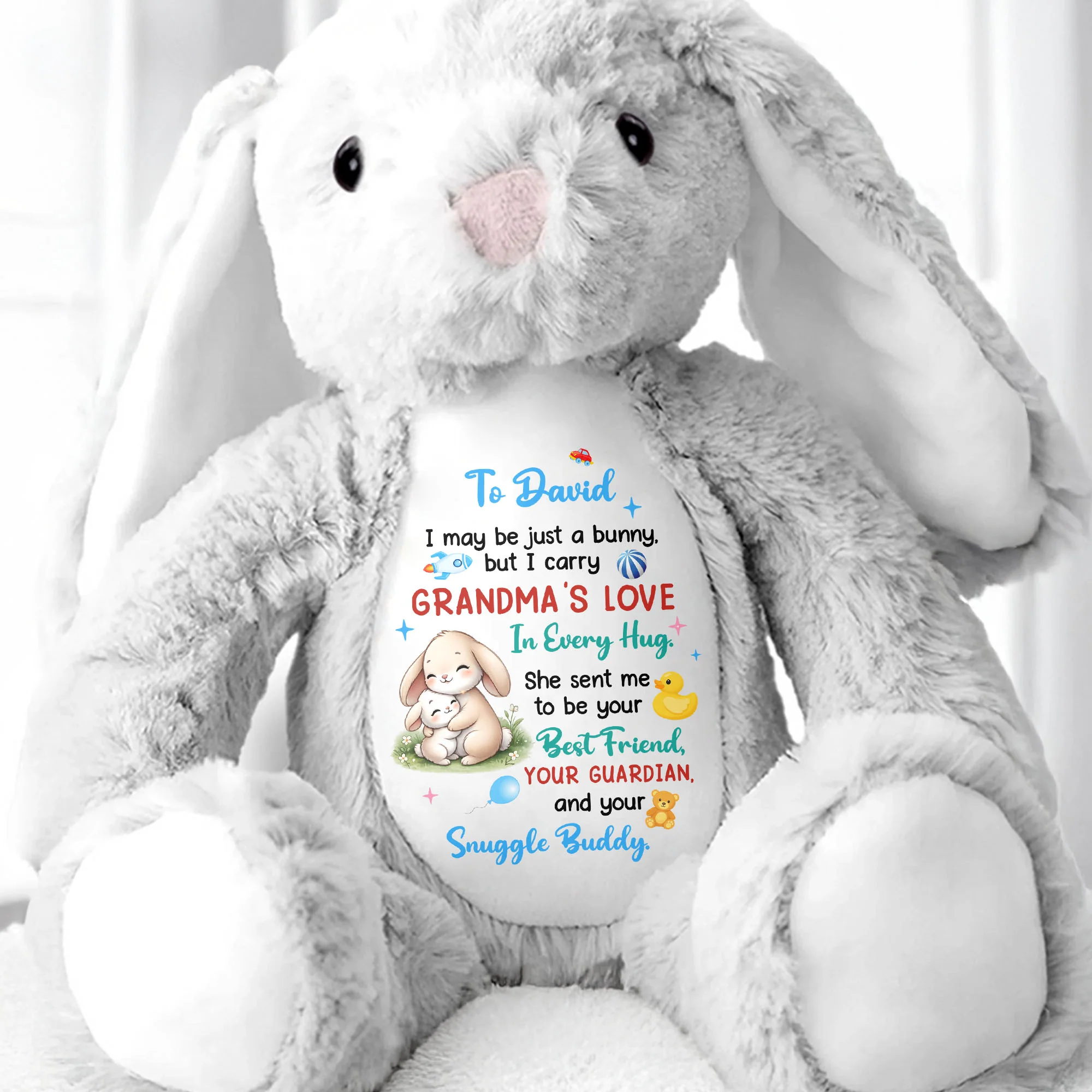 Grandma's Love In Every Hug Personalized Bunny With Stars And Toys - Personalized Stuffed Bunny - KID577_BUN - Image 7