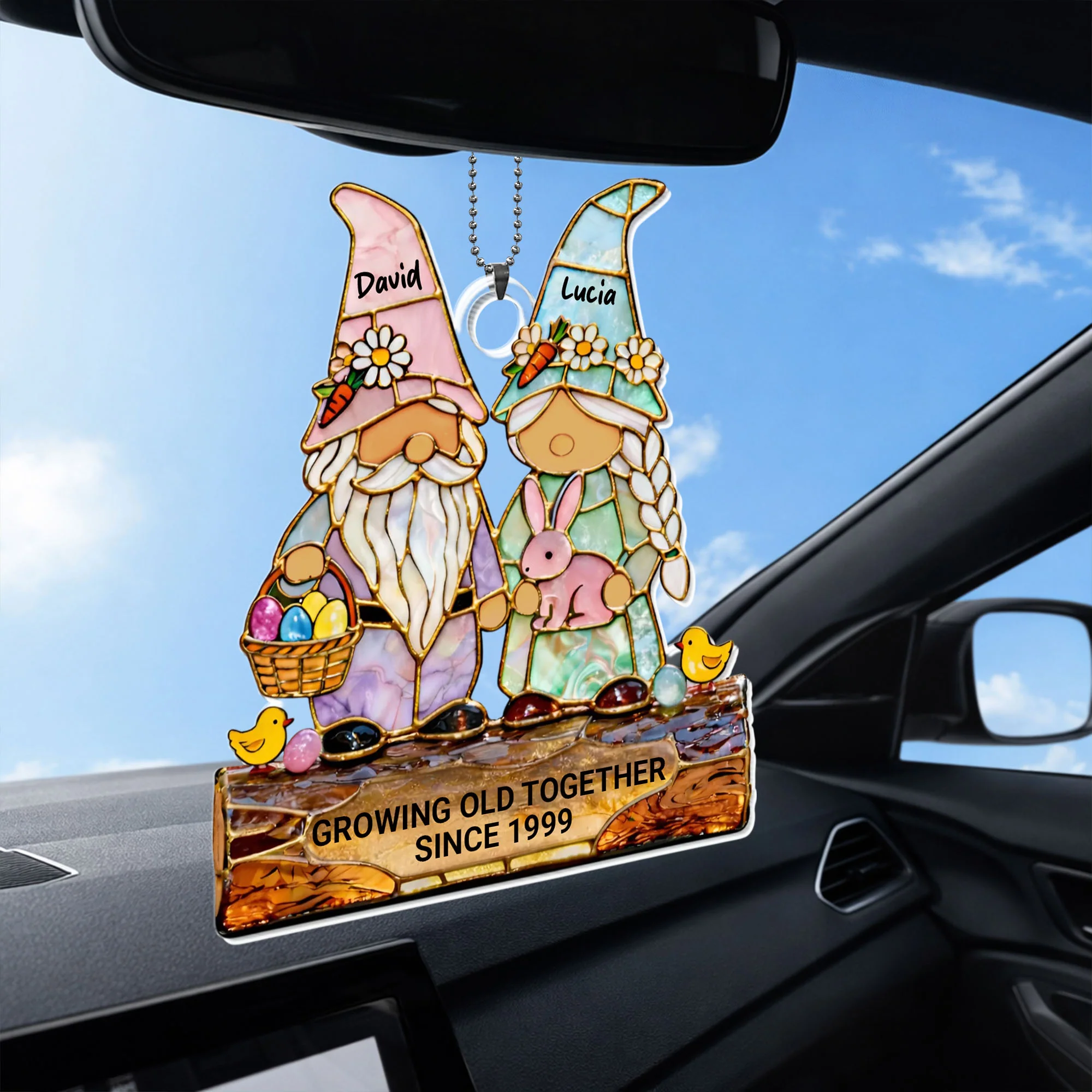 Growing Old Together Couple Gnomes With Bunny And Easter Eggs - Personalized Custom Acrylic Ornament, Car Hanging Ornament - CPL1411_ACA - Image 6