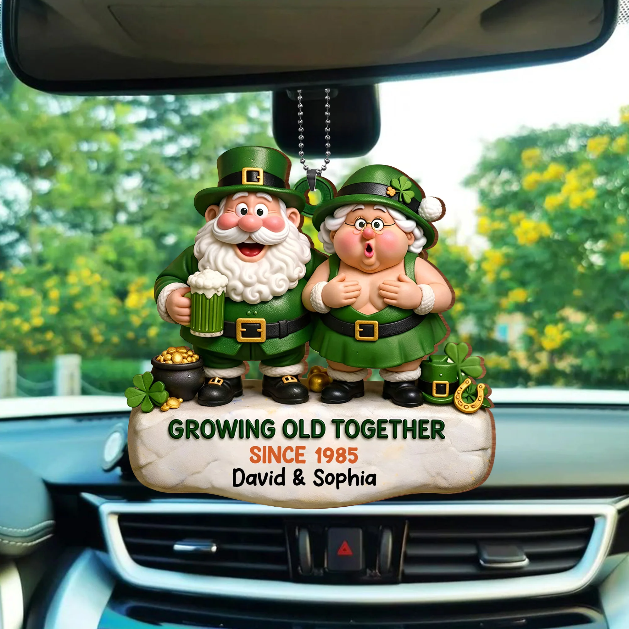 Growing Old Together Leprechaun Couple And Pot Of Gold - Personalized Custom Wood Ornament, Car Hanging Ornament - CPL1397_WCA - Image 6