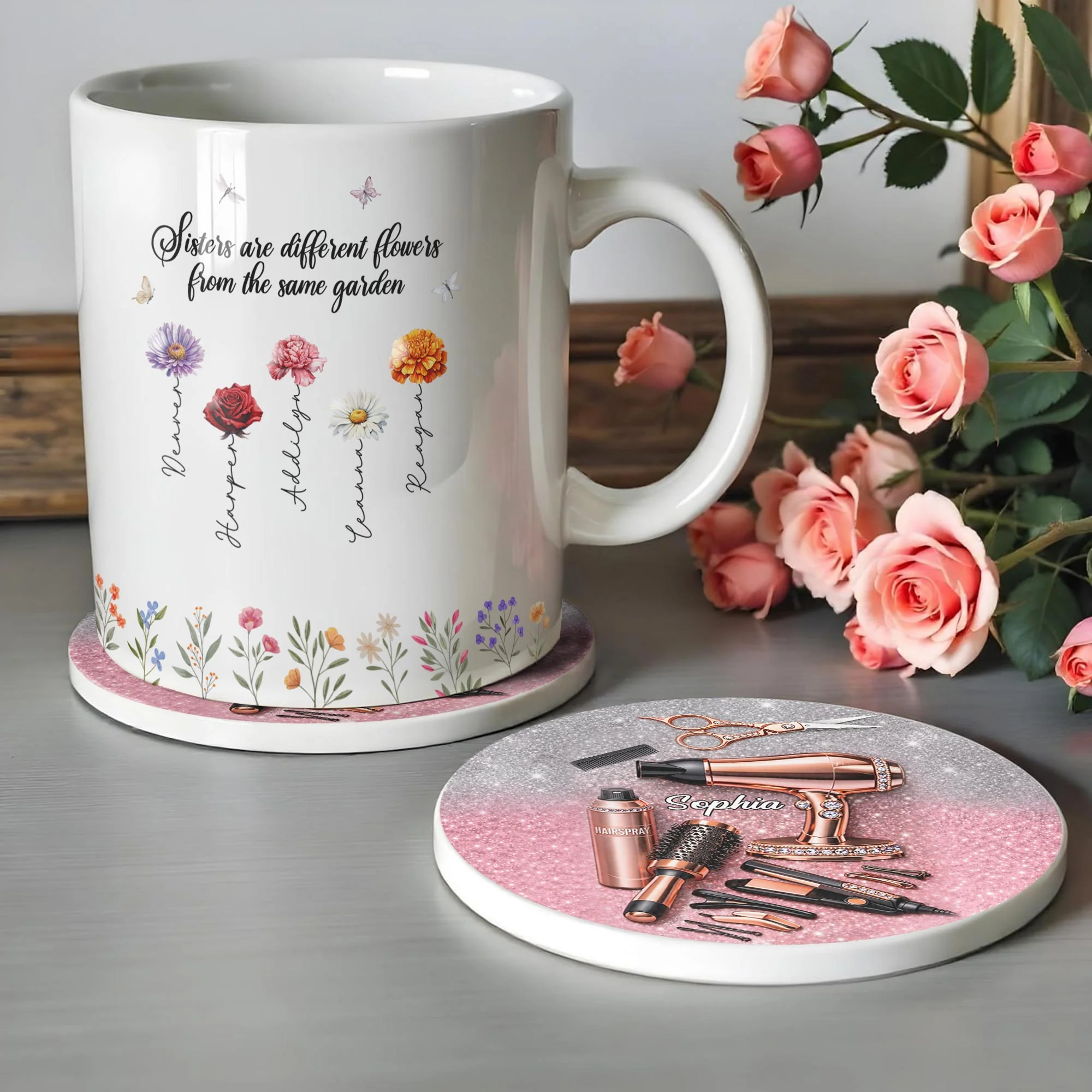 Hairstylist Passion Glamour With Rose Gold Hairdryer And Scissors - Personalized Custom Ceramic Coaster - HAIR001_ROCO - Image 6