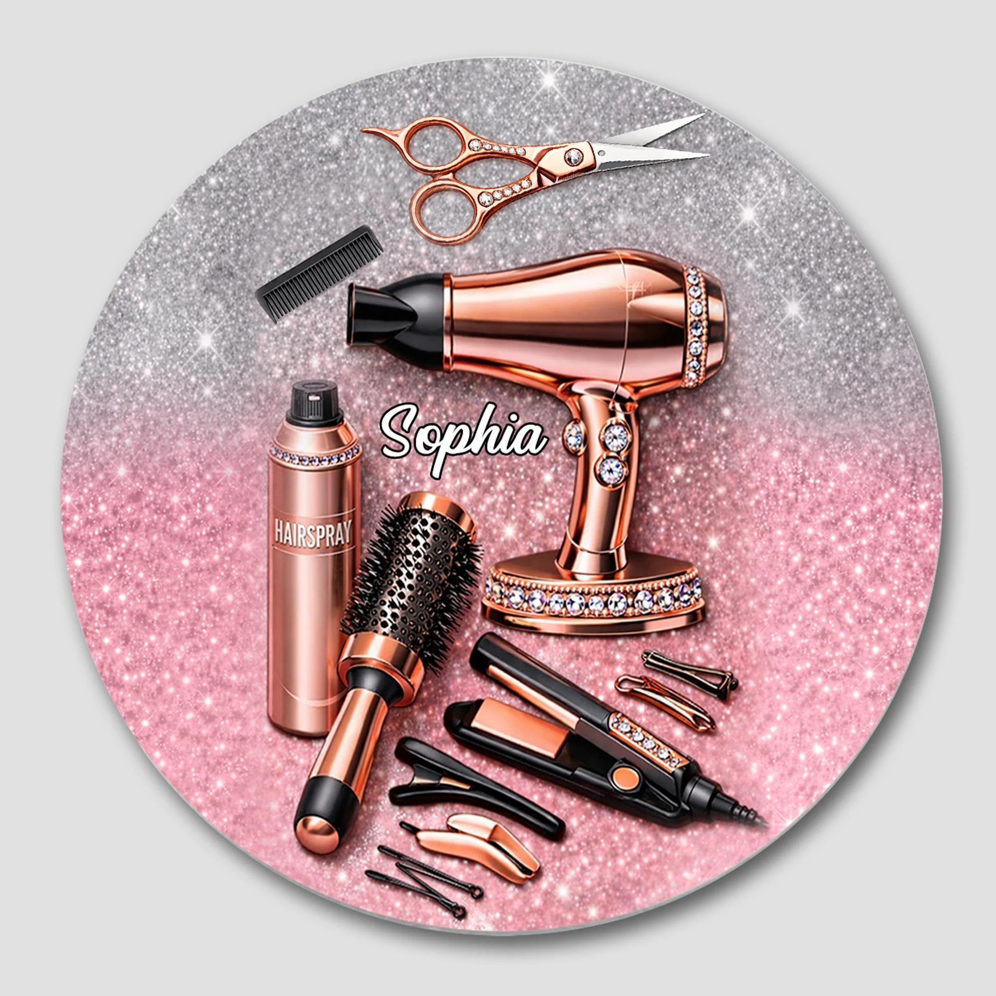 Hairstylist Passion Glamour With Rose Gold Hairdryer And Scissors - Personalized Custom Ceramic Coaster - HAIR001_ROCO - Image 8