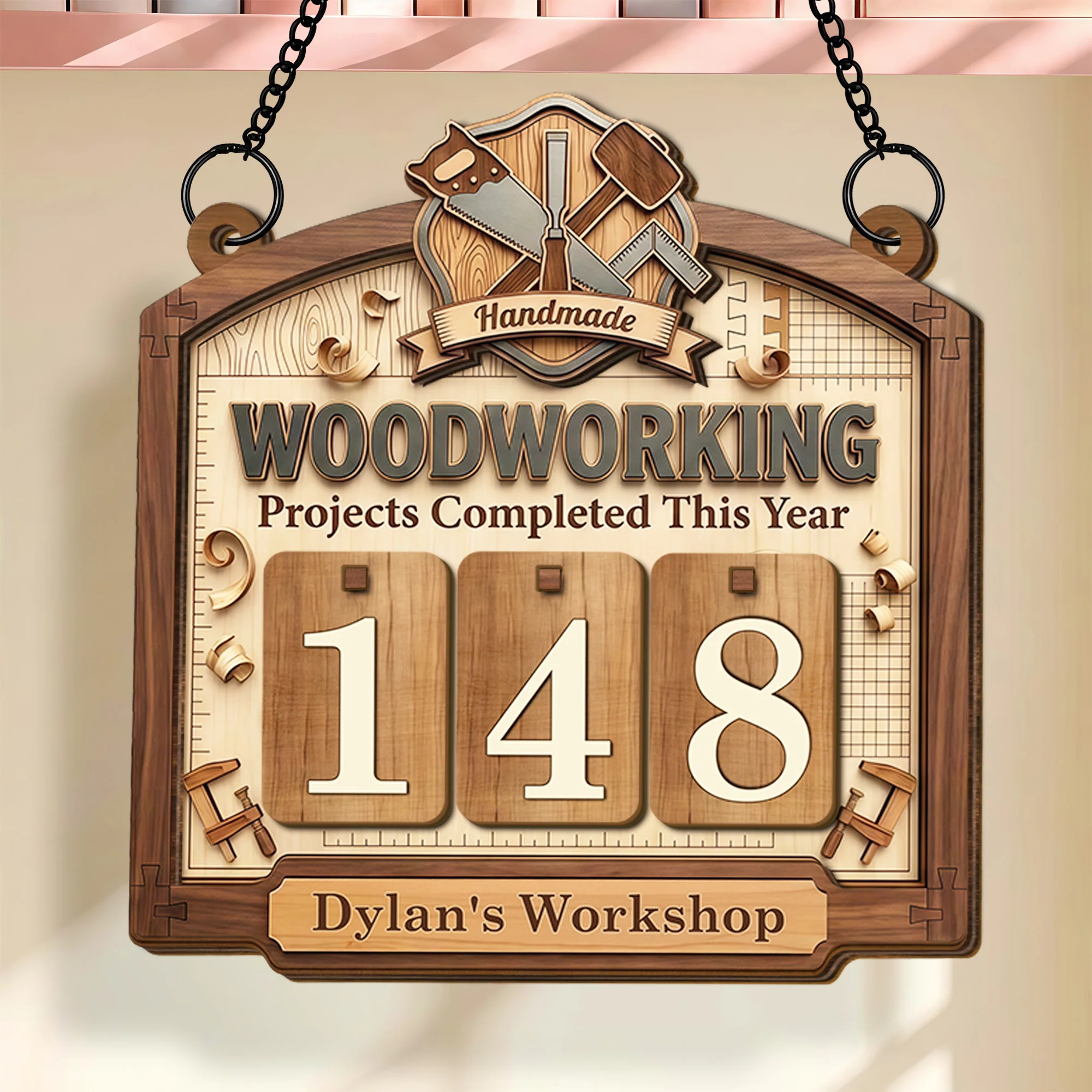 Handmade Woodworking Projects Completed This Year Workshop Sign With Saw And Mallet - Personalized Custom Tracker Sign - JBS045_TRASIG