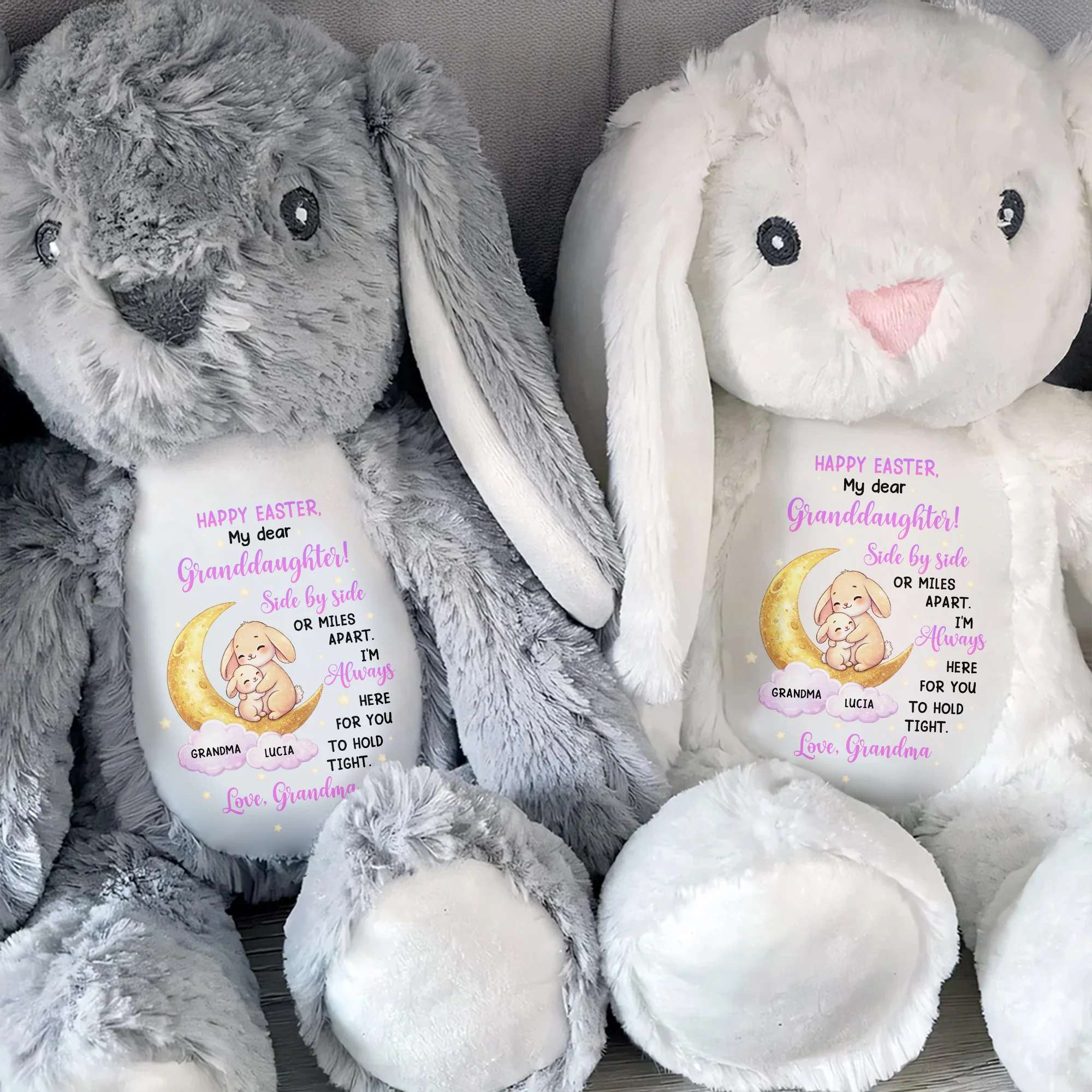 Happy Easter My Dear Granddaughter Side By Side Bunny Moon And Stars - Personalized Stuffed Bunny - GRK115_BUN - Image 3