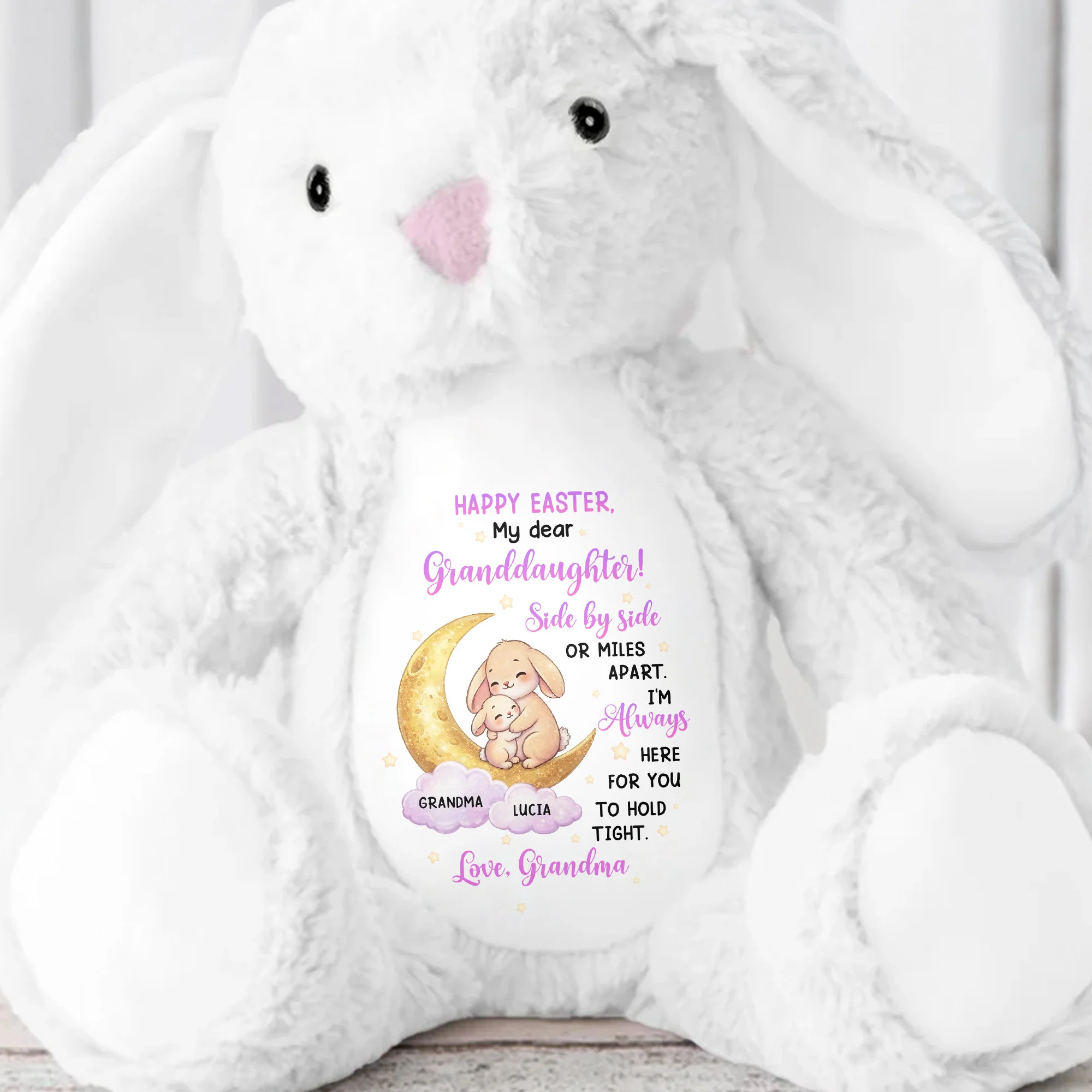 Happy Easter My Dear Granddaughter Side By Side Bunny Moon And Stars - Personalized Stuffed Bunny - GRK115_BUN - Image 4